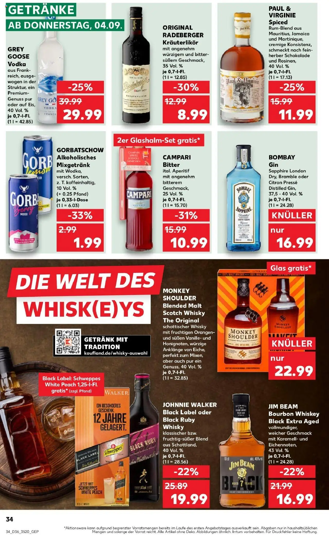 Kaufland prospekt Sonneberg	 – gültig ab 04.09.2025 | Seite: 34 | Produkte: Whisky, Campari, Schweppes, Vodka