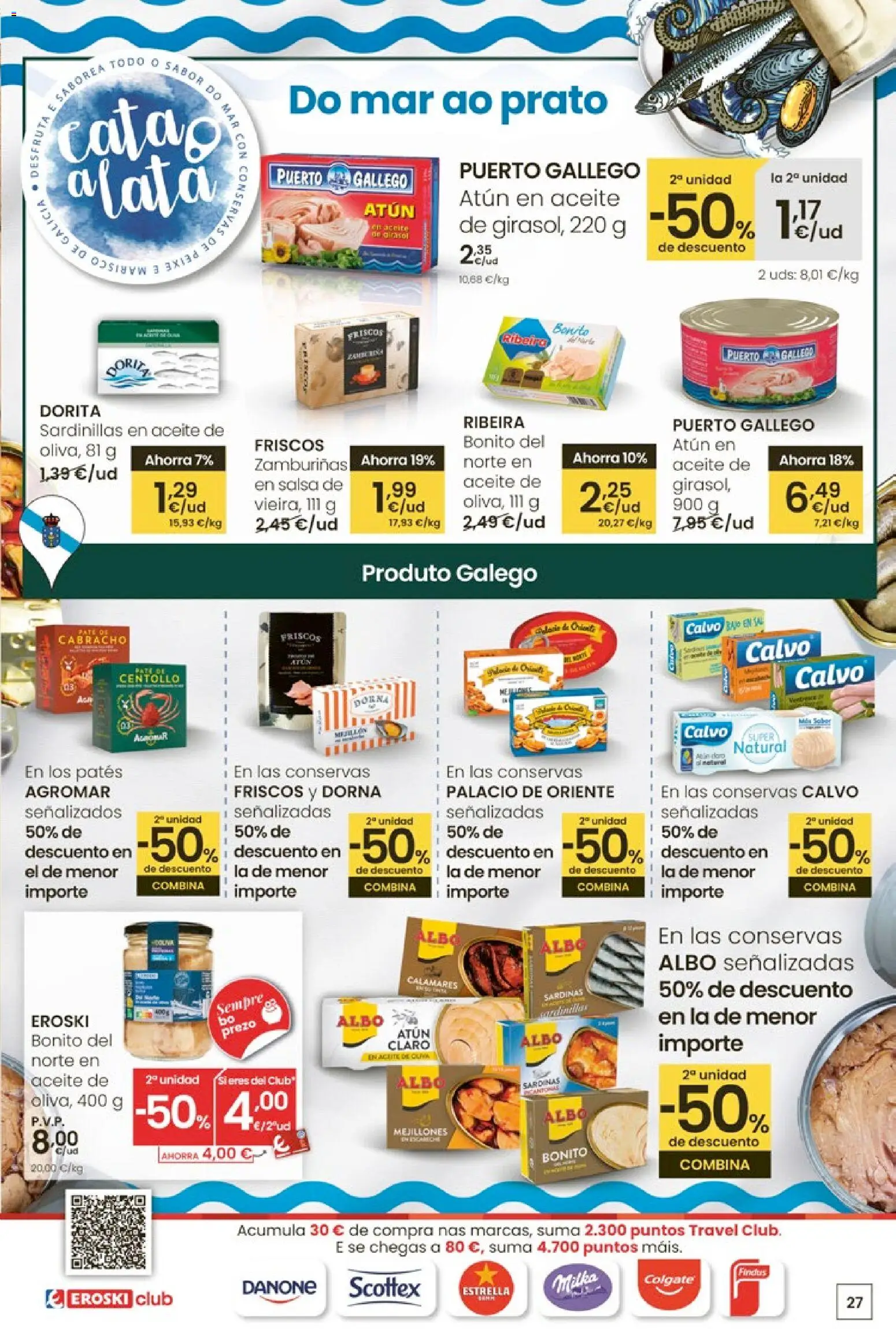 Eroski ¿Quieres ahorrar conmigo? │ válido desde el 26.03.2026 | Página: 27 | Productos: Calamares, Sardinillas, Aceite, Atún claro