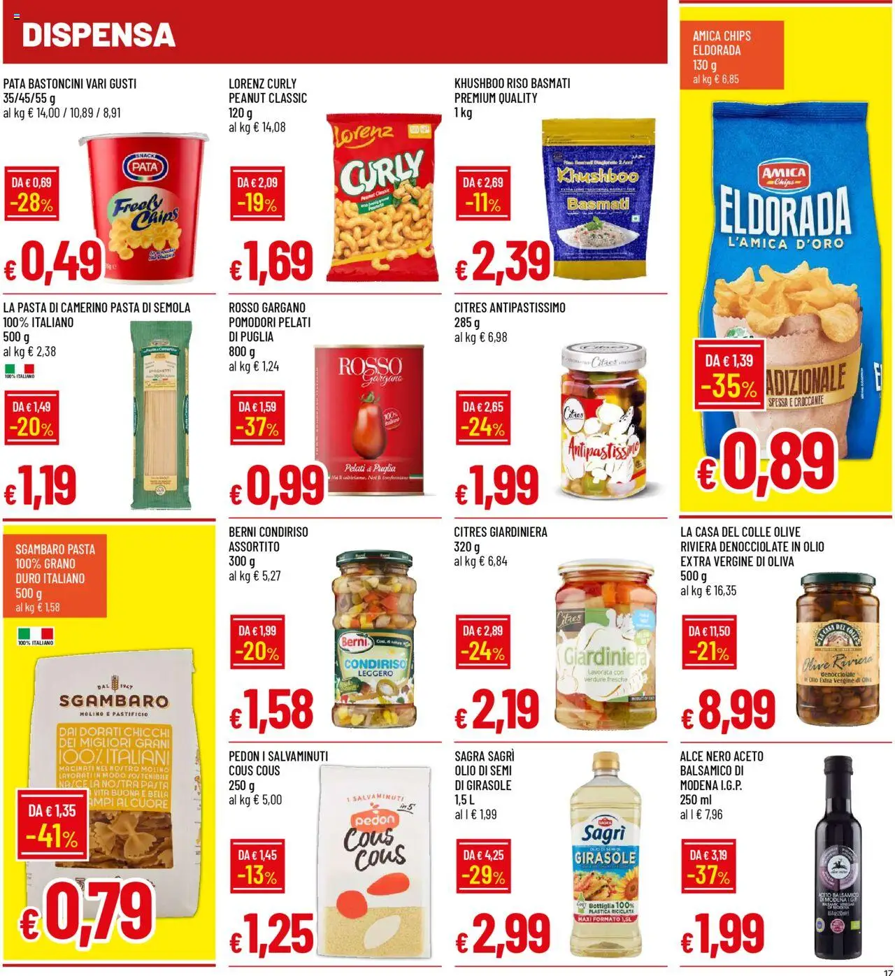 Volantino Famila del 18.08.2025 | Pagina: 17 | Prodotti: Olive, Pomodori, Pasta, Olio extra vergine