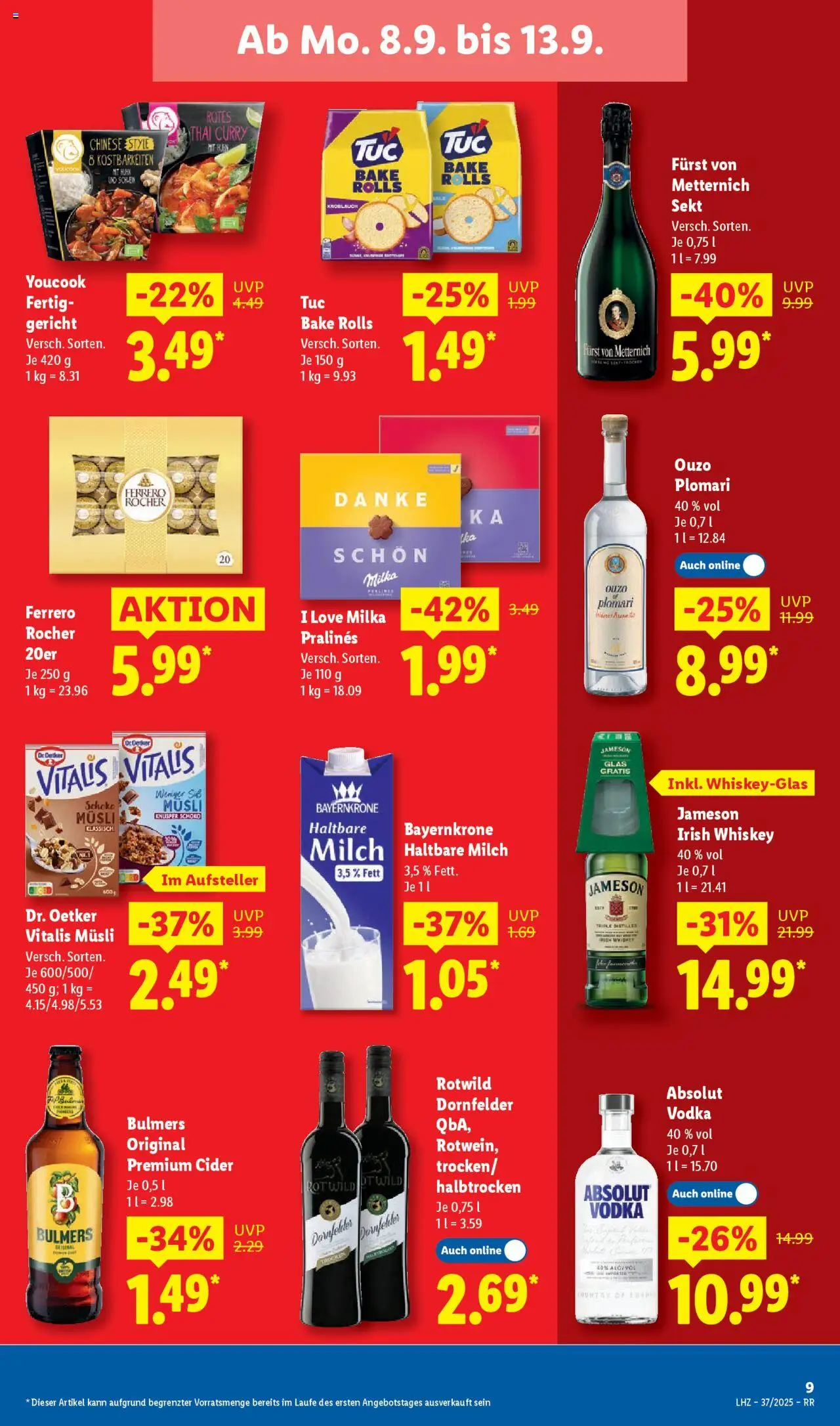 Lidl - Prospekt Bestwig – gültig ab 08.09.2025 | Seite: 17 | Produkte: Haltbare milch, Knoblauch, Vodka, Whiskey