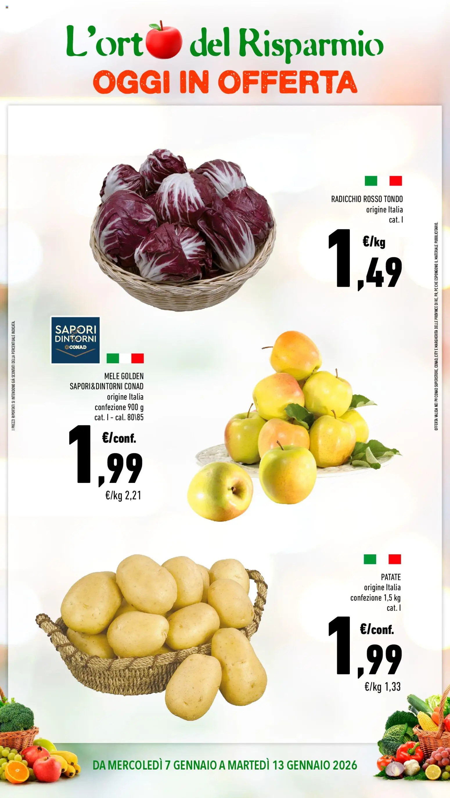 Volantino Conad del 07.01.2026 | Pagina: 2 | Prodotti: Mele, Patate, PC