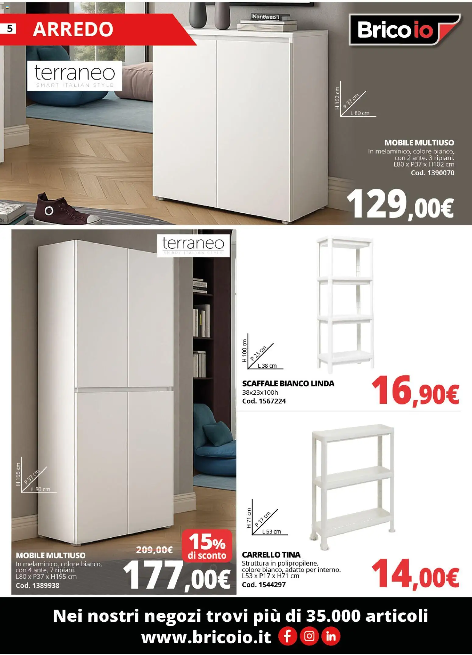 Volantino Brico io del 15.01.2026 | Pagina: 5 | Prodotti: Mobile, Carrello, Scaffale