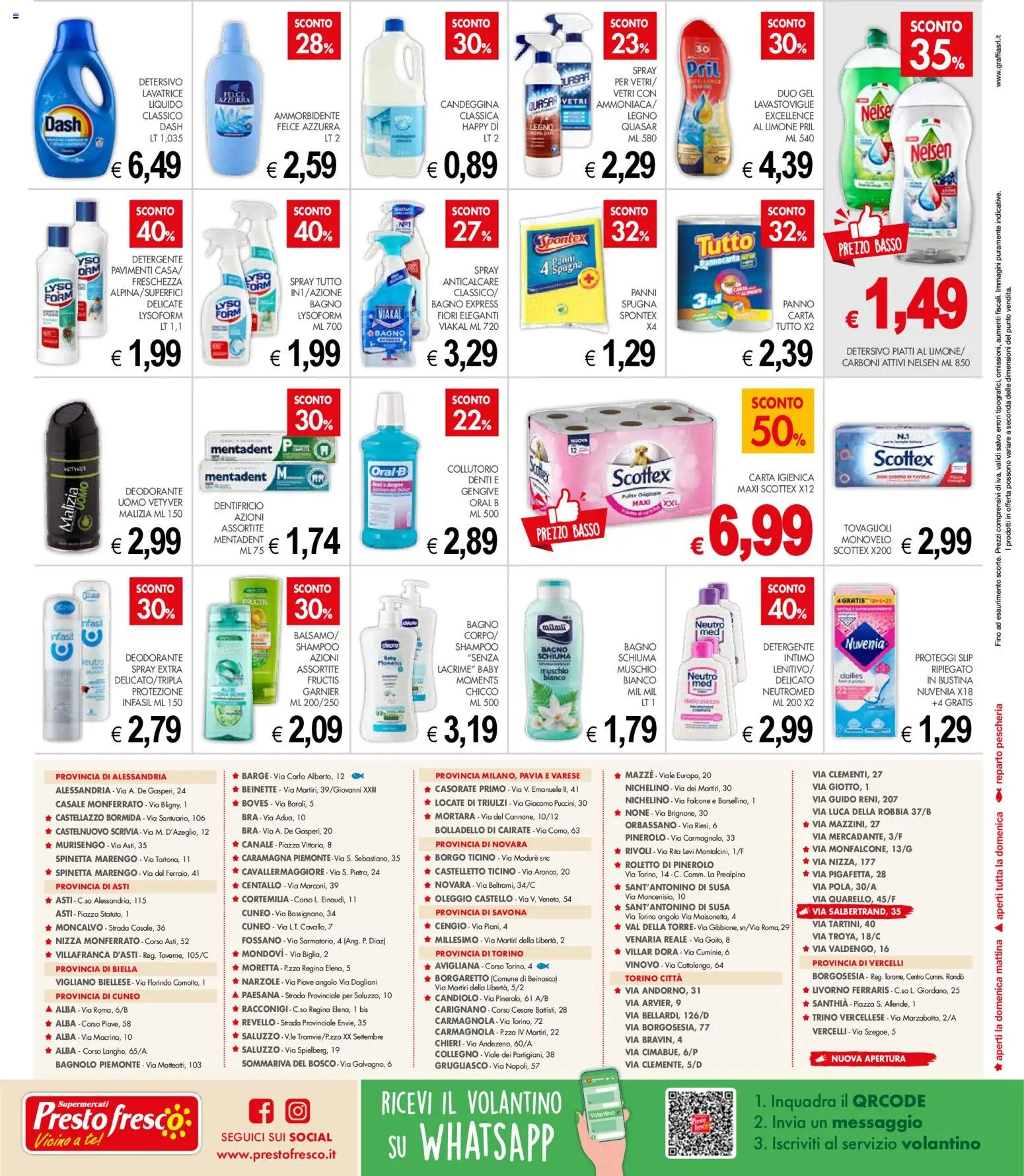 Volantino Presto Fresco del 27.04.2026 | Pagina: 8 | Prodotti: Spugna, Carta igienica, Collutorio, Detergente