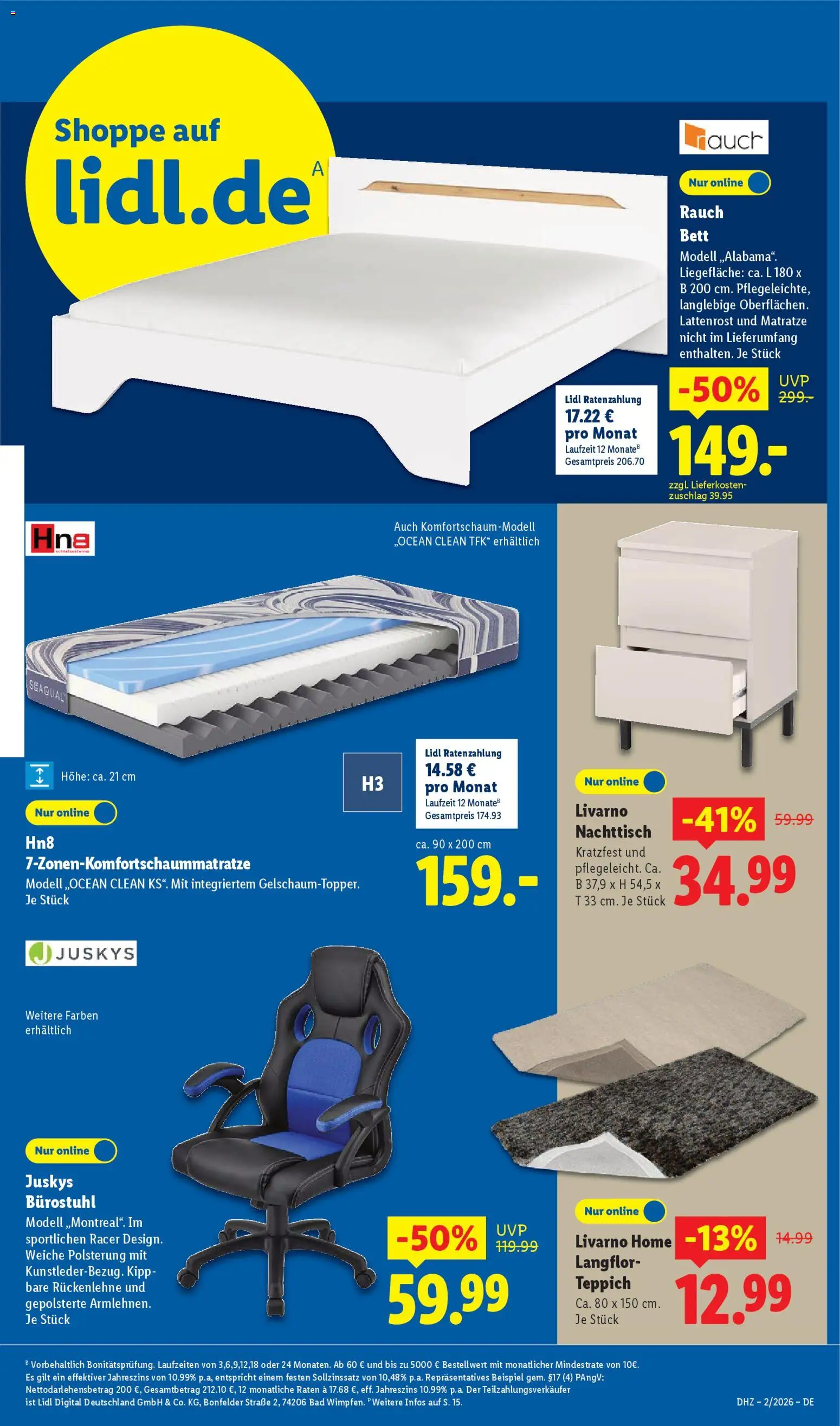 Lidl Prospekt Nagold – gültig ab 05.01.2026 | Seite: 39 | Produkte: Bett, Nachttisch, Lattenrost, Teppich