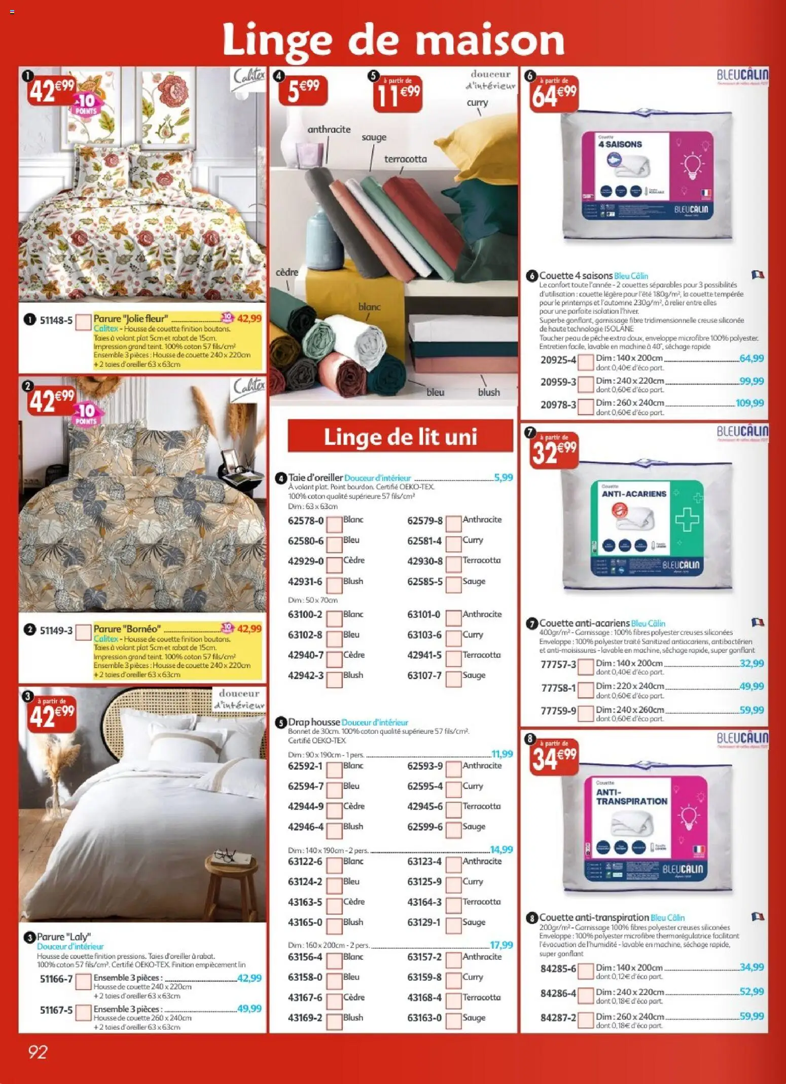 {H1} | Page: 92 | Produits: Bonnet, Pêche, Coton, Housse de couette