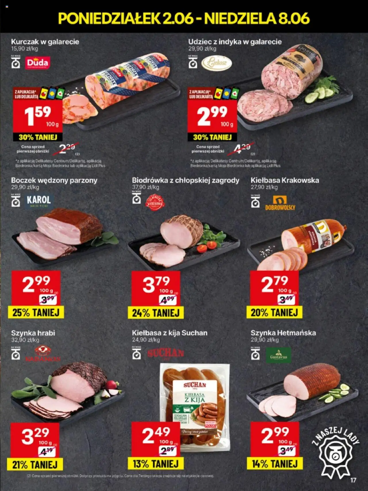 Delikatesy Centrum Gazetka - Sklepy Własne od 02.06.2025 | Strona: 17 | Produkty: Kiełbasa, Szynka, Boczek wędzony, Kiełbasa krakowska