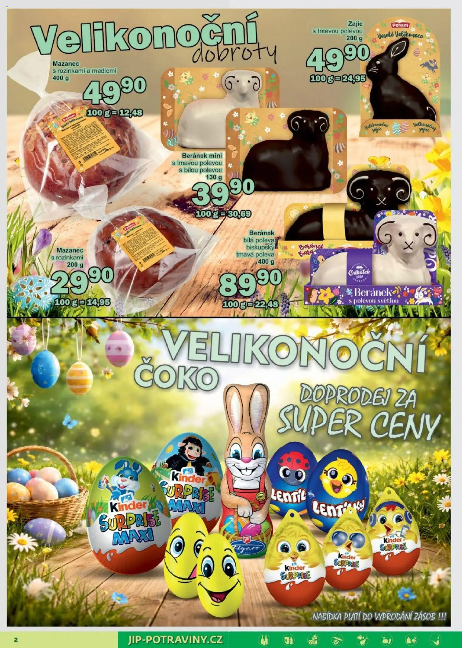 Jip leták od 25.03.2026 | Strana: 2 | Produkty: Kinder surprise maxi, Mazanec, Kinder