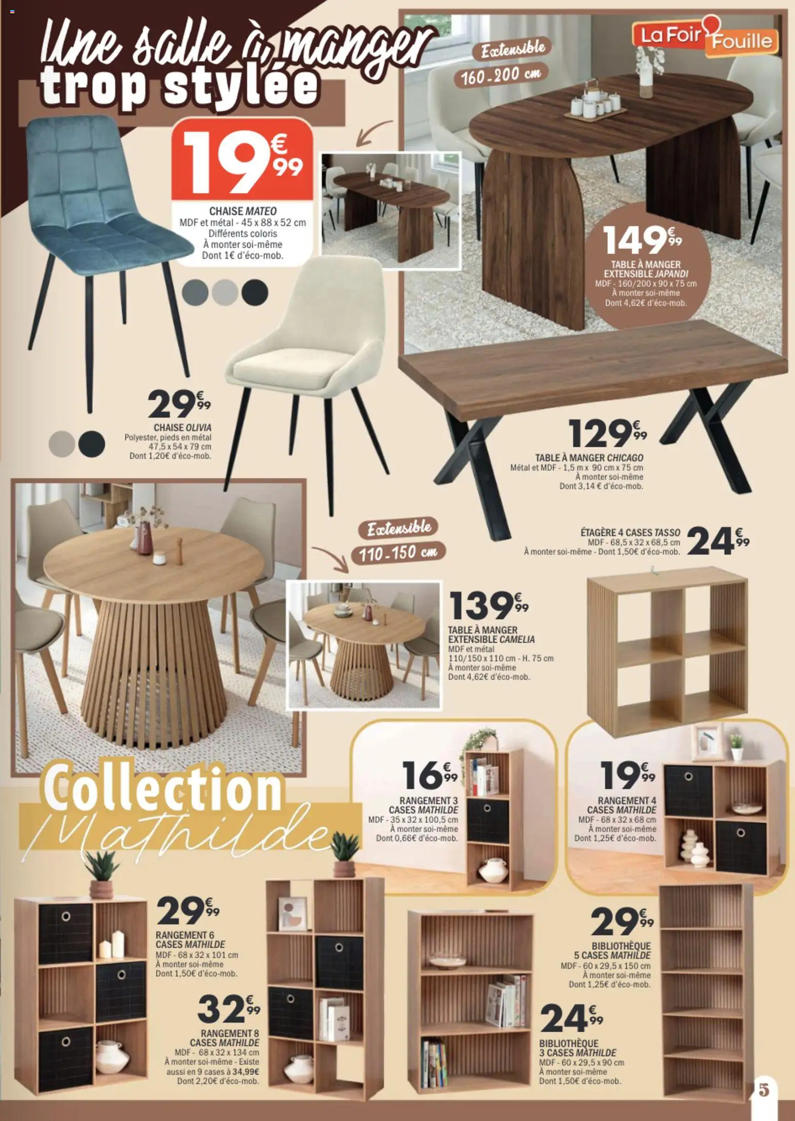 {H1} | Page: 5 | Produits: Camelia, Étagère, Table, Table à manger