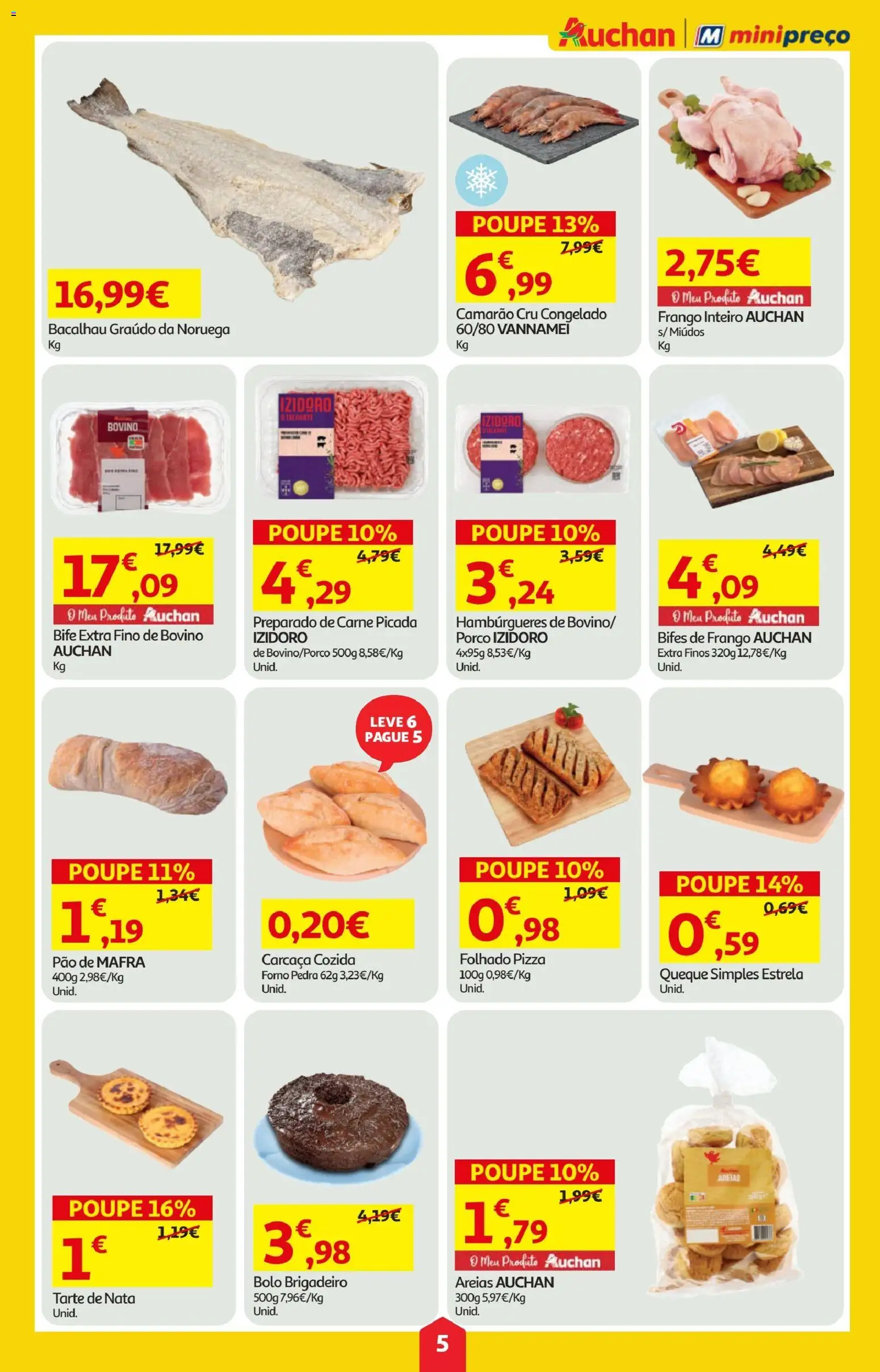 Minipreço folheto │ válido de 09.04.2026 | Página: 5 | Produtos: Frango, Carne picada, Pão, Tarte