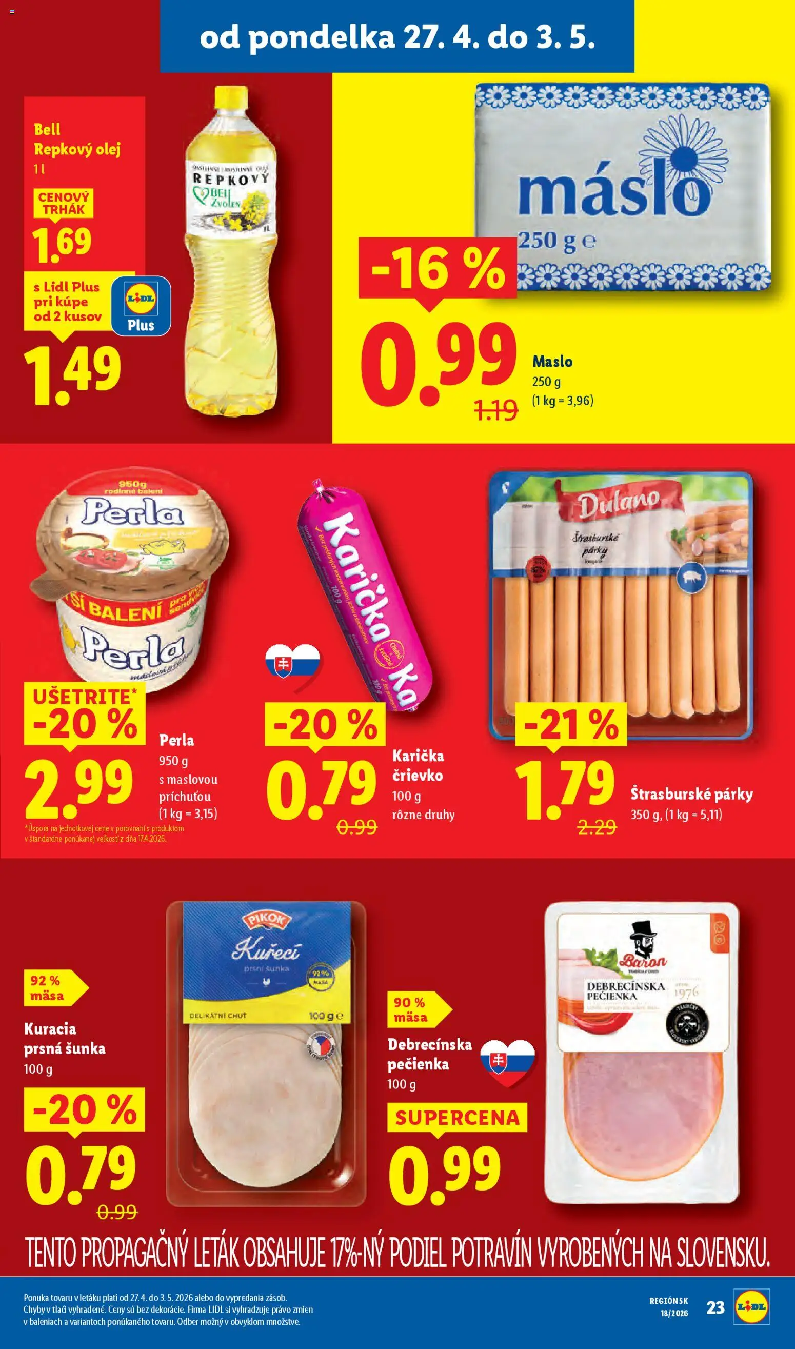 Nové Lidl akcie – leták je platný od 27.04.2026 | Strana: 25 | Produkty: Olej, Šunka, Repkový olej, Párky