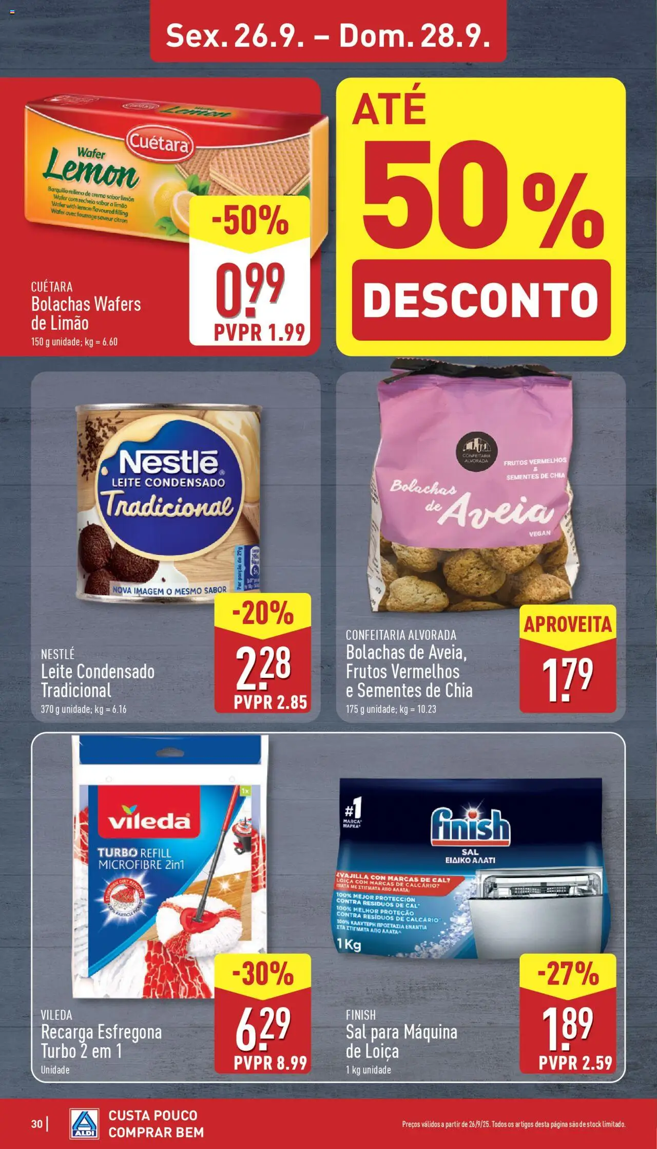 Aldi folheto │ válido de 22.09.2025 | Página: 30 | Produtos: Aveia, Bolachas, Leite condensado, Sal