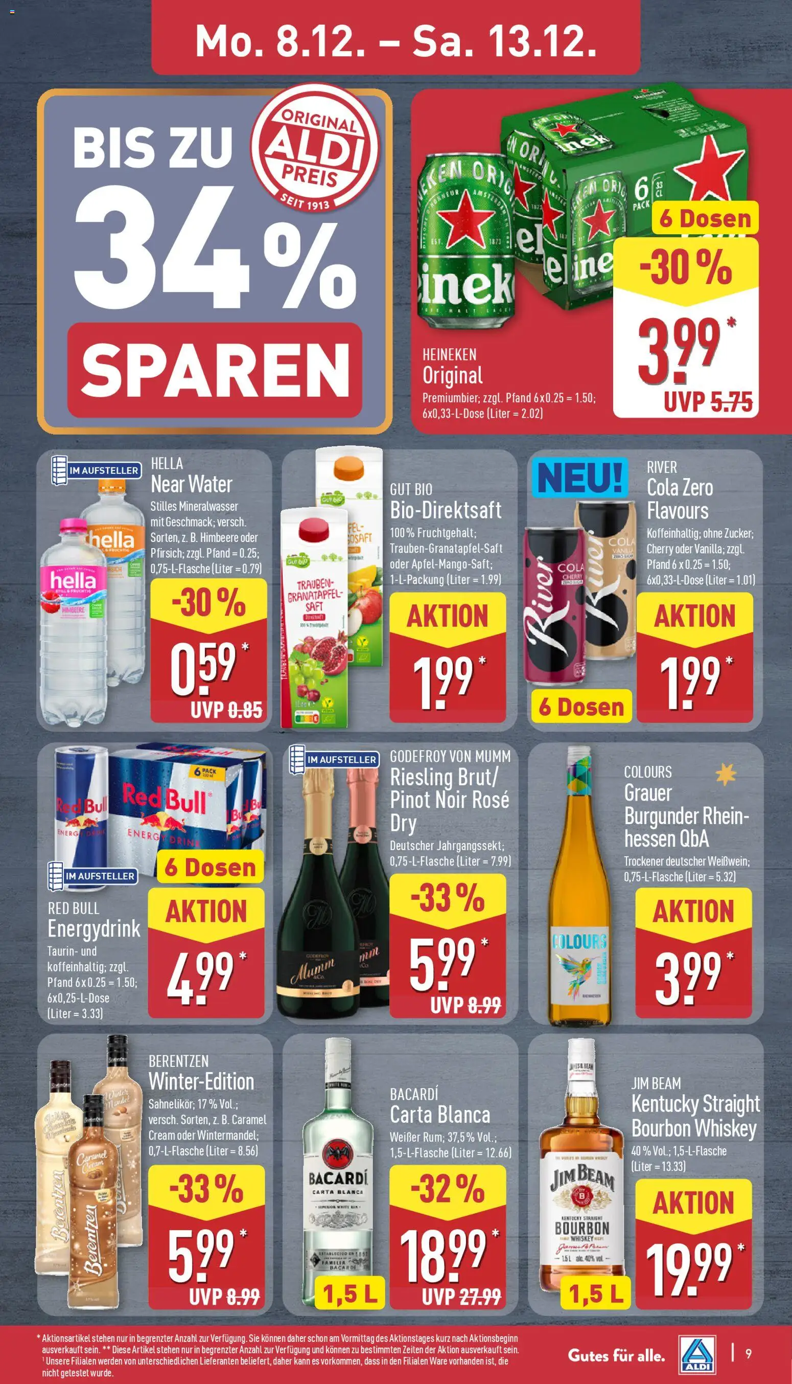 Aldi Prospekt 	 – gültig ab 08.12.2025 | Seite: 9 | Produkte: Bacardi, Cola, Energy, Berentzen
