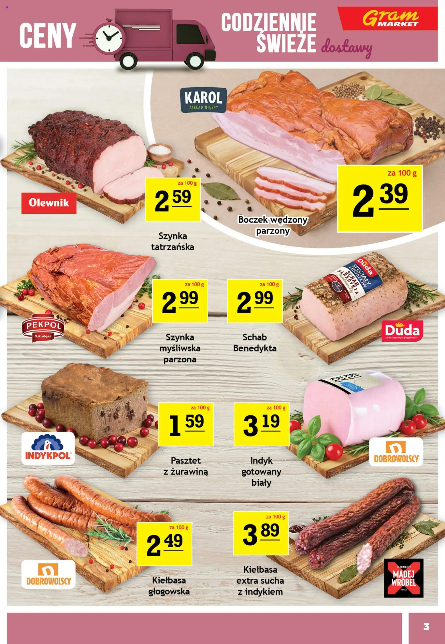 Gram Market gazetka od 29.04.2026 | Strona: 3 | Produkty: Kiełbasa, Myśliwska, Boczek wędzony, Boczek