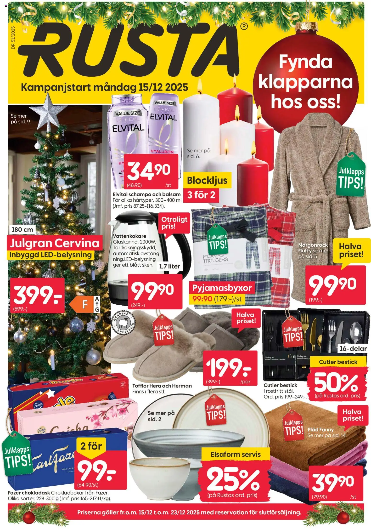 Rusta reklamblad aktuell från 15.12.2025 | Sida: 1 | Produkter: Schampo, Balsam, Pyjamas, Tofflor