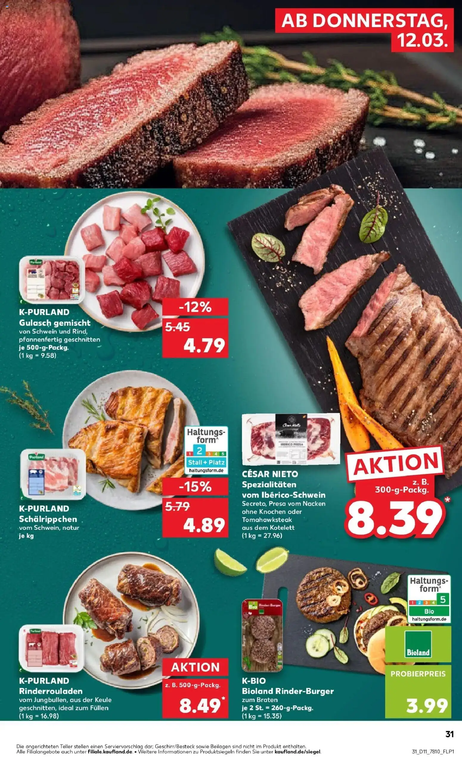 Kaufland Prospekt Vöhringen	 – gültig ab 12.03.2026 | Seite: 31 | Produkte: Rinderrouladen, Burger, Gulasch