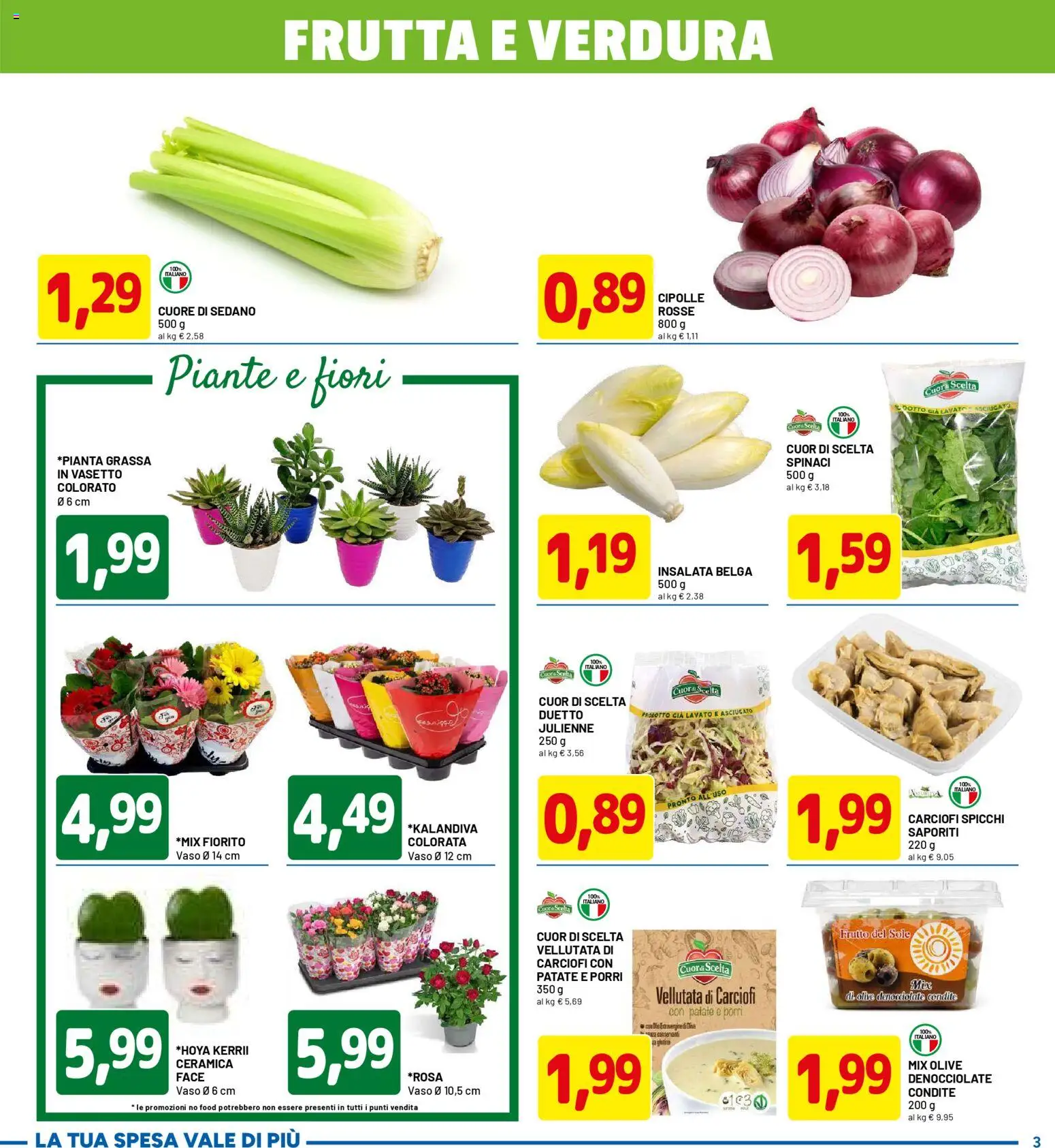 Volantino D Più del 05.03.2026 | Pagina: 3 | Prodotti: Frutta, Spinaci, Carciofi, Vaso