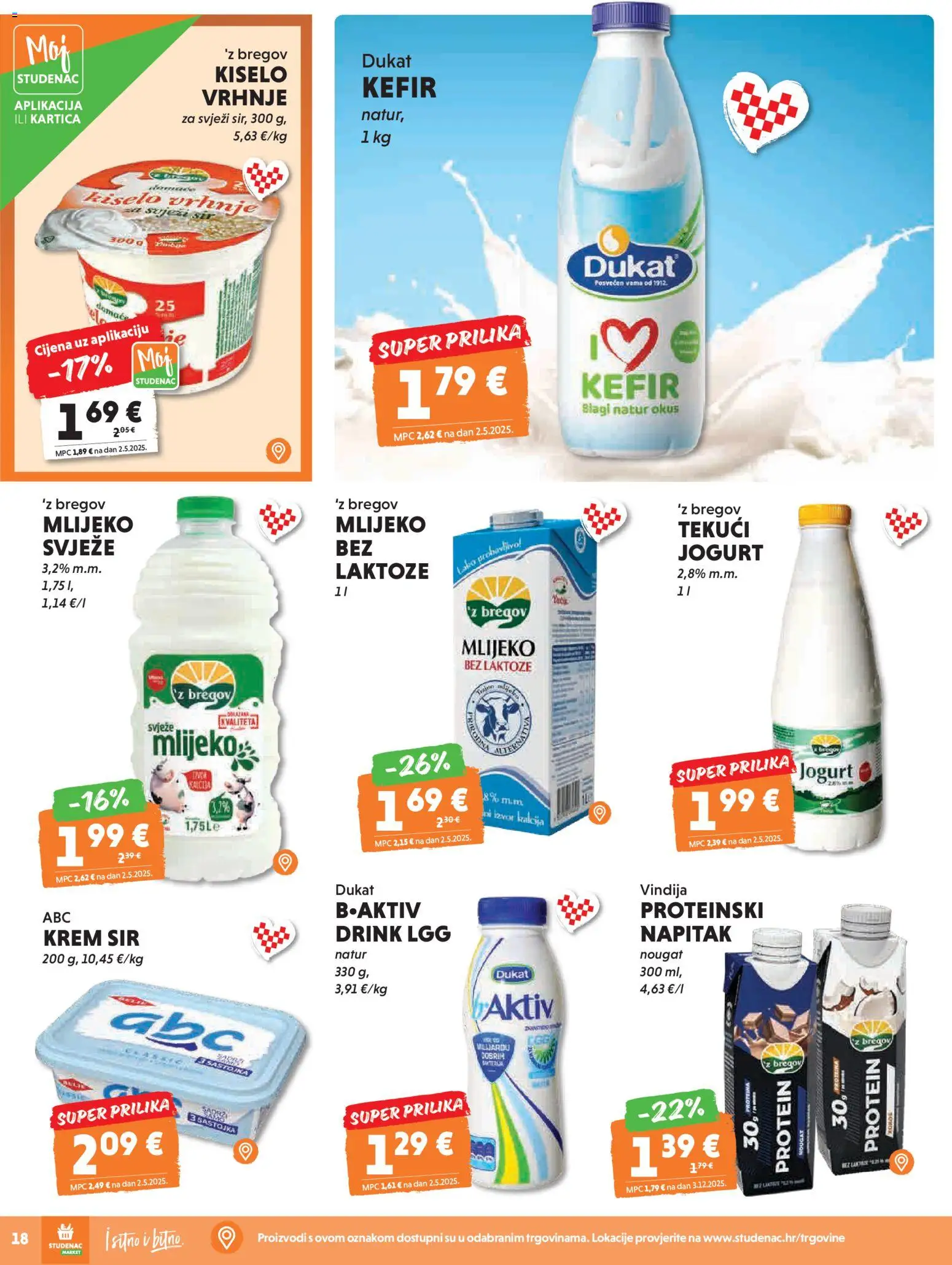Studenac katalog | vrijedi od 29.04.2026 | Stranica: 18 | Proizvodi: Mlijeko, Kiselo vrhnje, Lavor, Kefir