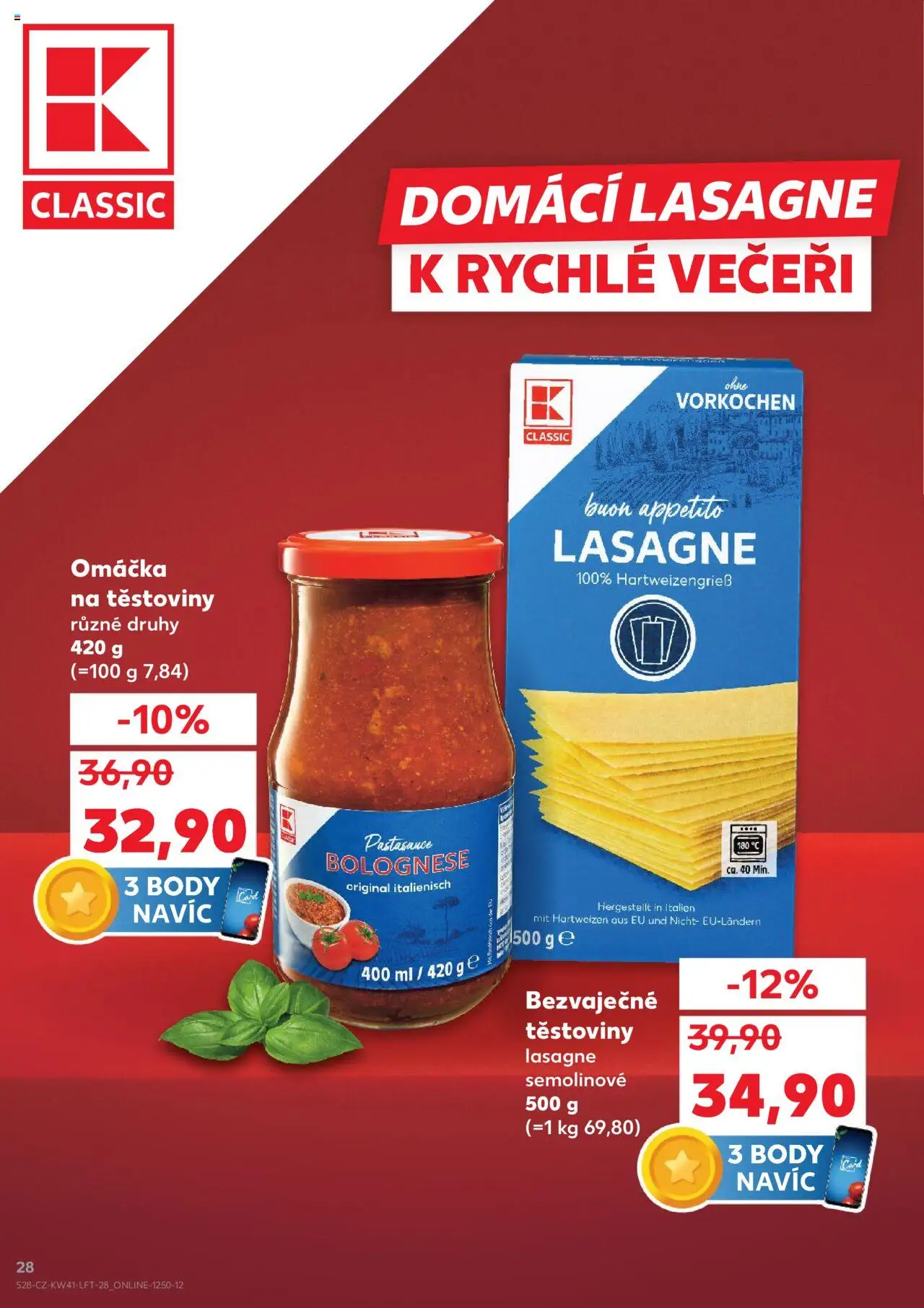 Kaufland leták - Praha 8 od 08.10.2025 | Strana: 28 | Produkty: Těstoviny, Body, Lasagne