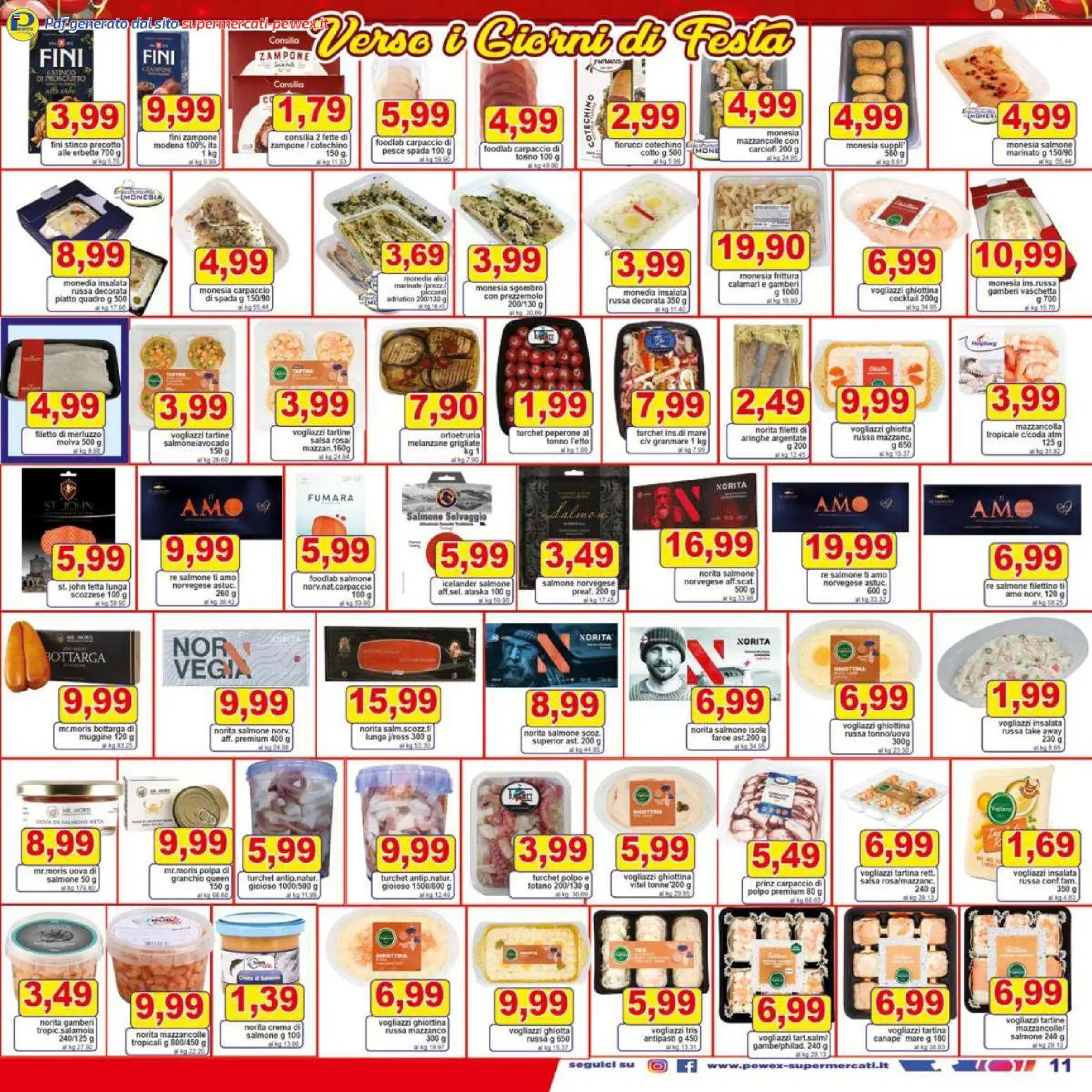 Volantino Pewex del 16.12.2025 | Pagina: 11 | Prodotti: Salmone, Polpo, Piatto, Alici