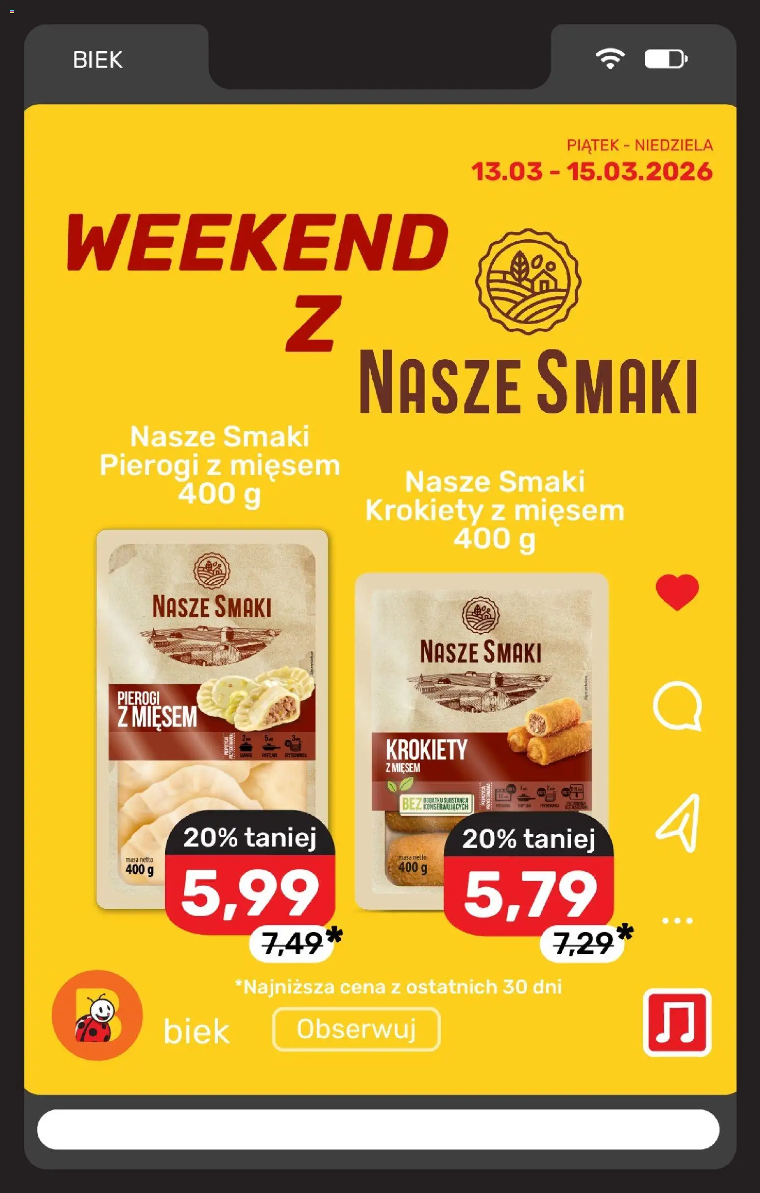 Biedronka gazetka - BIEK Express od 13.03.2026 | Strona: 6 | Produkty: Pierogi, Pierogi z mięsem, Krokiety