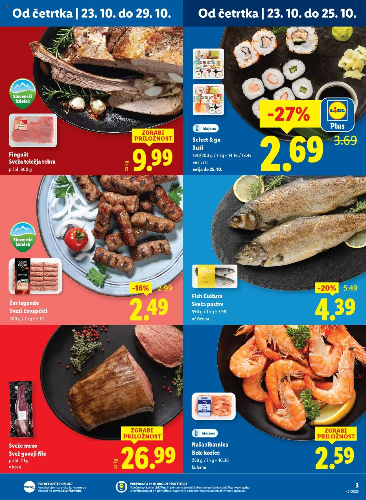 Novi Lidl katalog ponudbe – veljaven od 23.10.2025 | Stran: 3 | Izdelki: Čevapčiči, Zar, Kozice, Suši