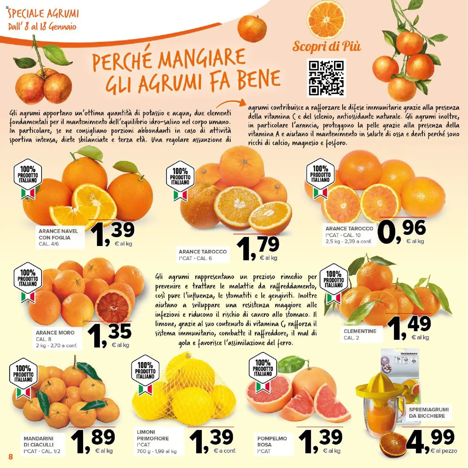 Volantino Todis del 08.01.2026 | Pagina: 8 | Prodotti: Arance, Mandarini, Agrumi, Spremiagrumi