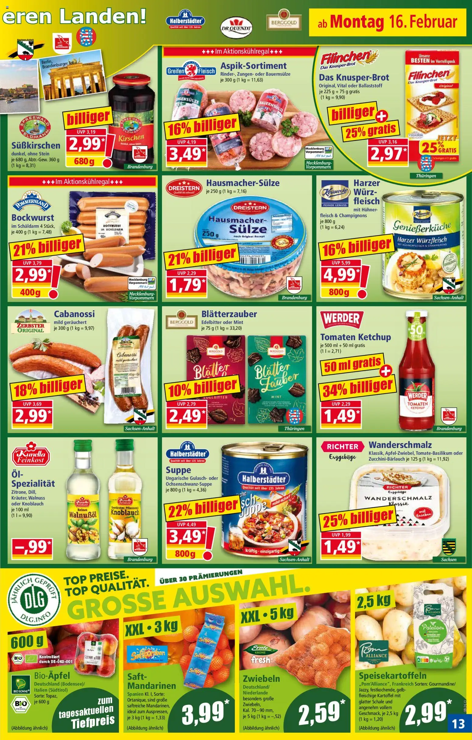 Norma Prospekt 	 – gültig ab 16.02.2026 | Seite: 13 | Produkte: Top, Bockwurst, Zwiebeln, Brot