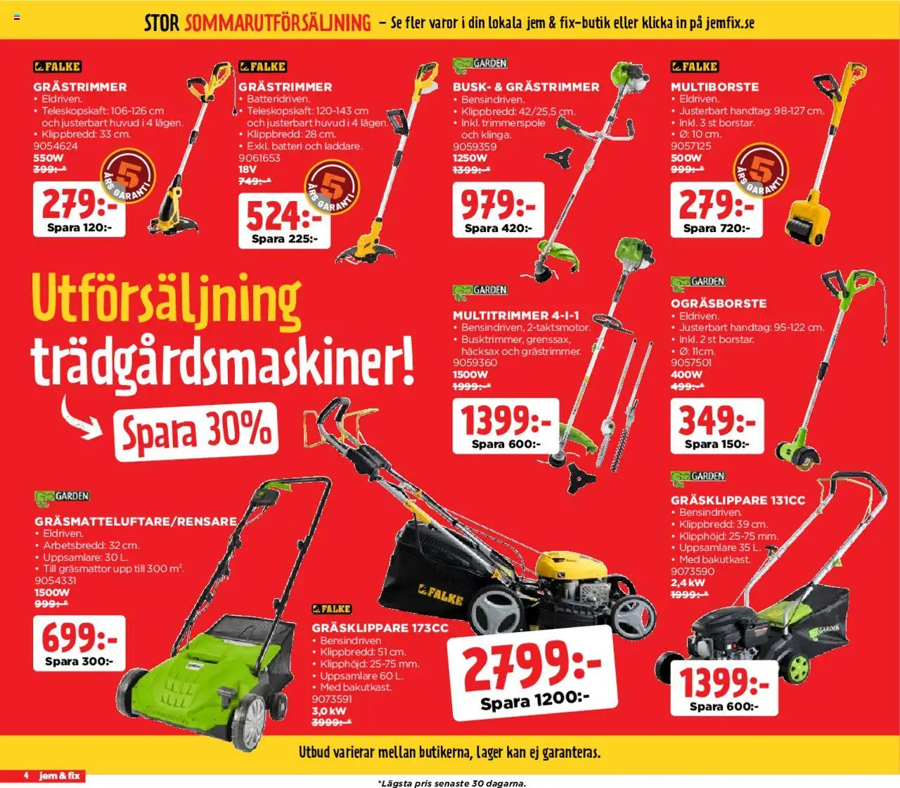 Jem & Fix reklamblad aktuell från 04.08.2025 | Sida: 4 | Produkter: Gräsklippare, Grästrimmer, Häcksax, Batteri