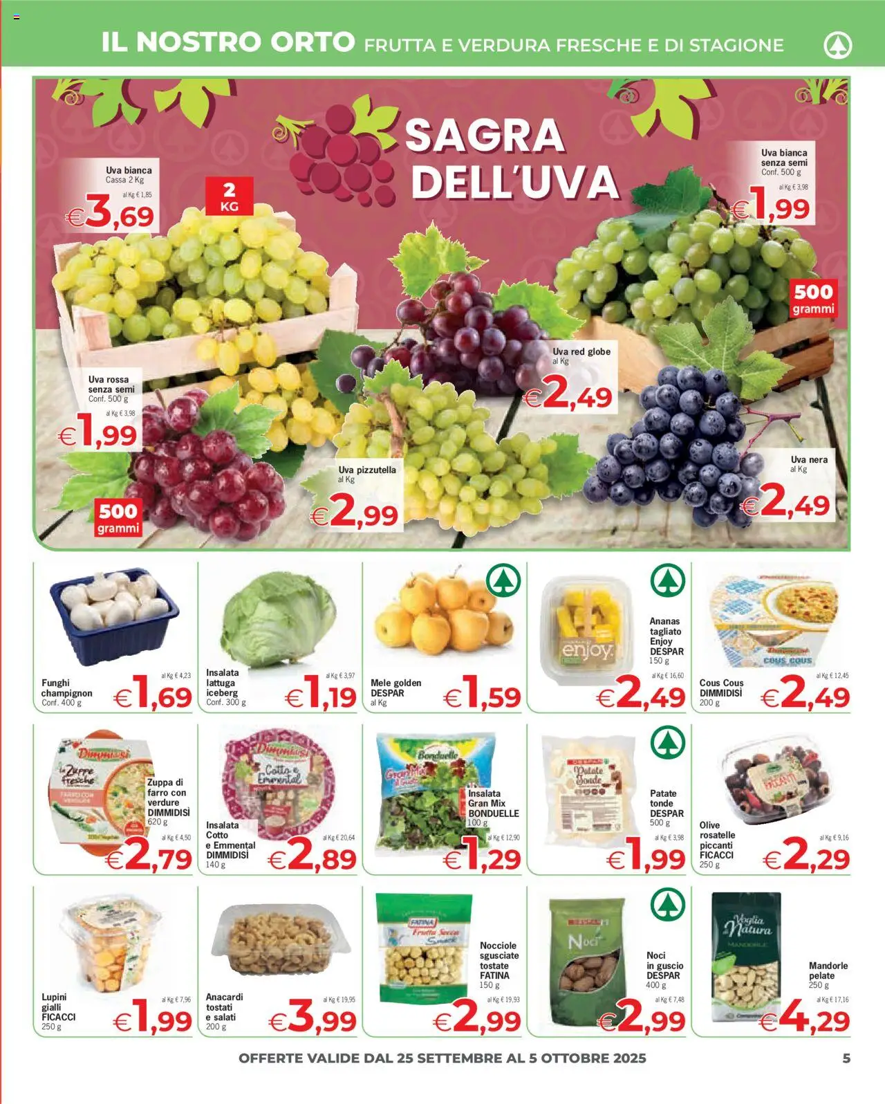 Volantino Eurospar del 25.09.2025 | Pagina: 5 | Prodotti: Funghi, Uva, Cous cous, Lattuga