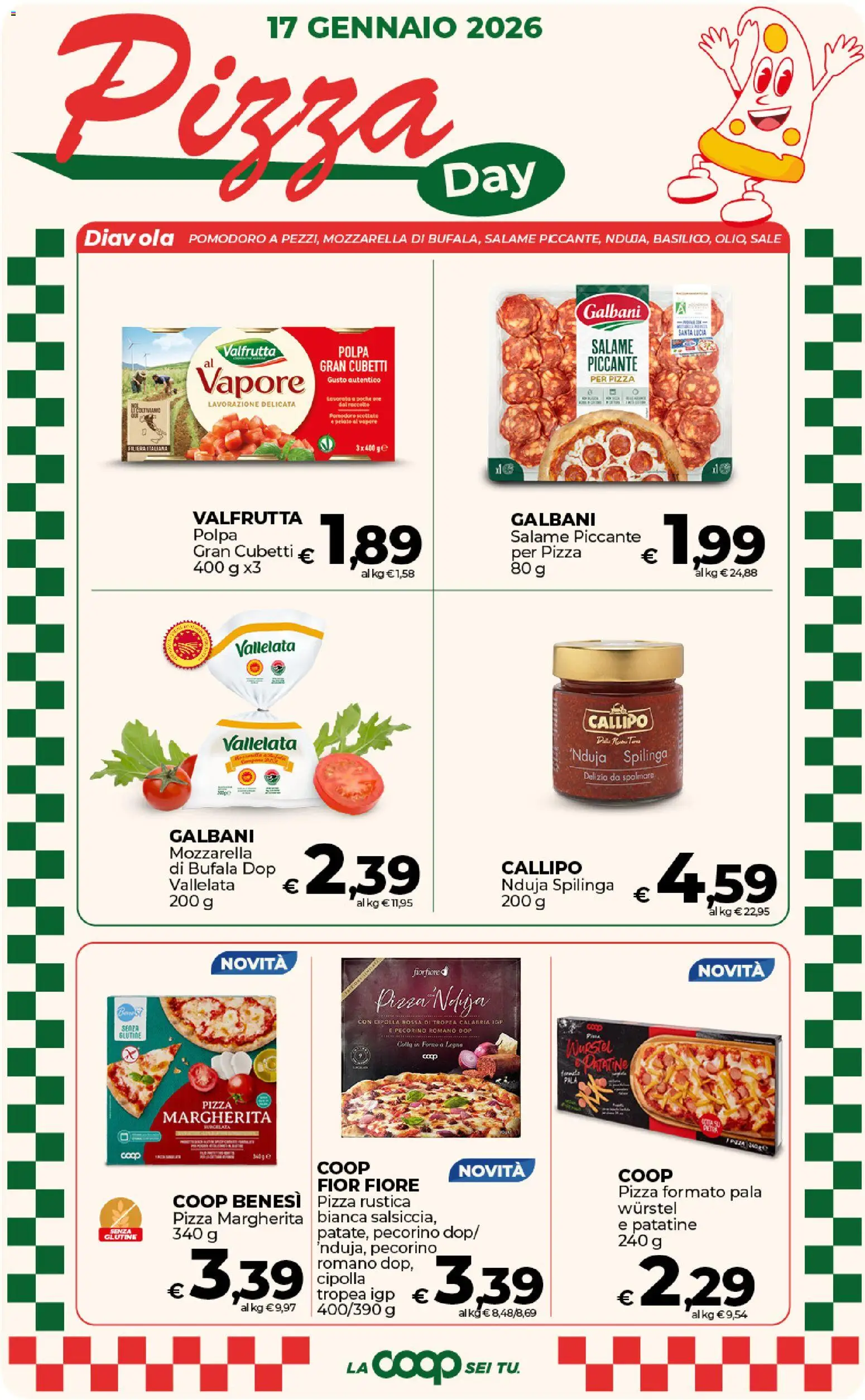 Volantino COOP del 17.01.2026 | Pagina: 15 | Prodotti: Pizza, Sale, Mozzarella, Colla