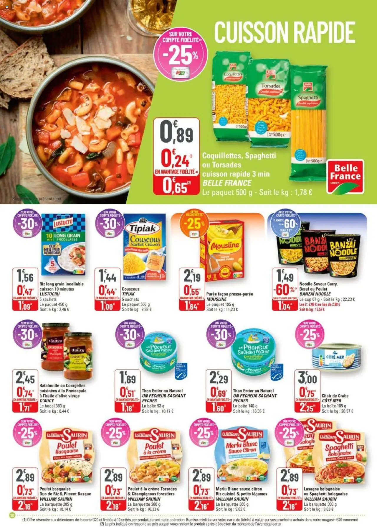  | Page: 10 | Produits: Pêche, Spaghetti, Chair de crabe, Crème