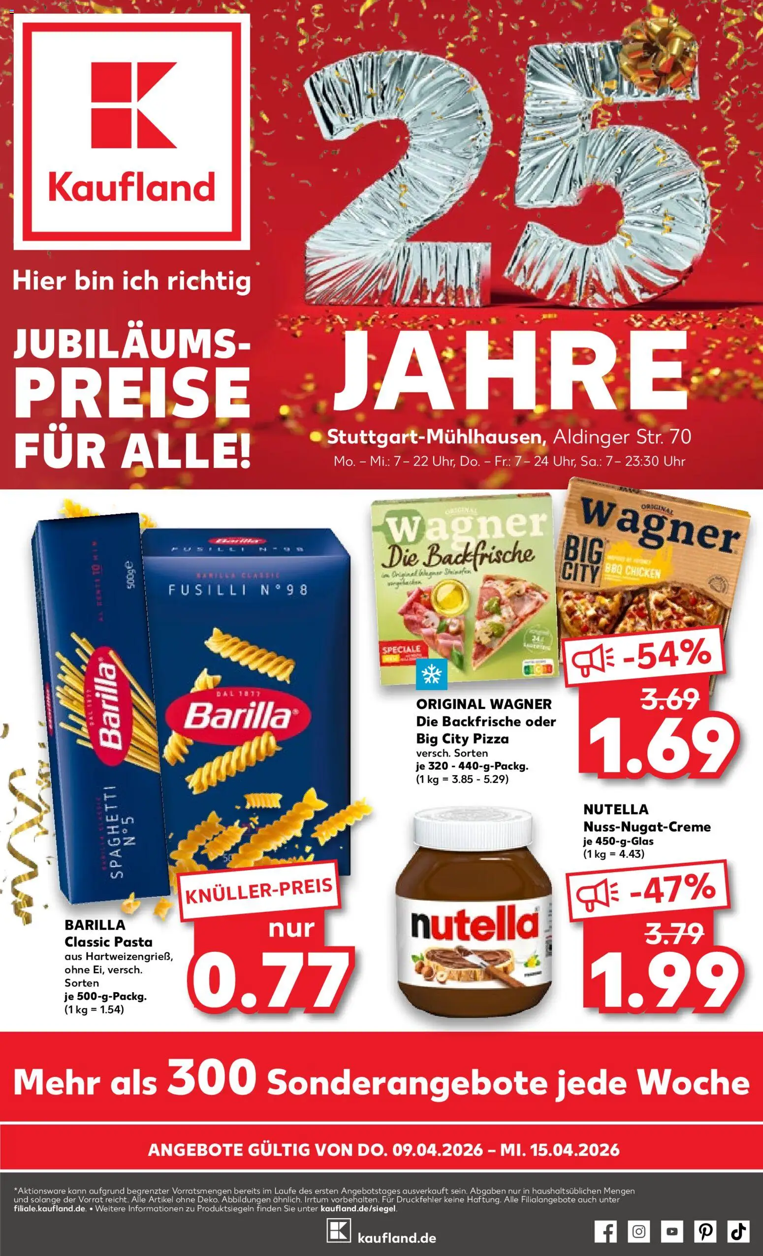 Kaufland Prospekt Stuttgart	 – gültig ab 09.04.2026 | Seite: 1 | Produkte: Nutella, Pasta, Pizza, Uhr