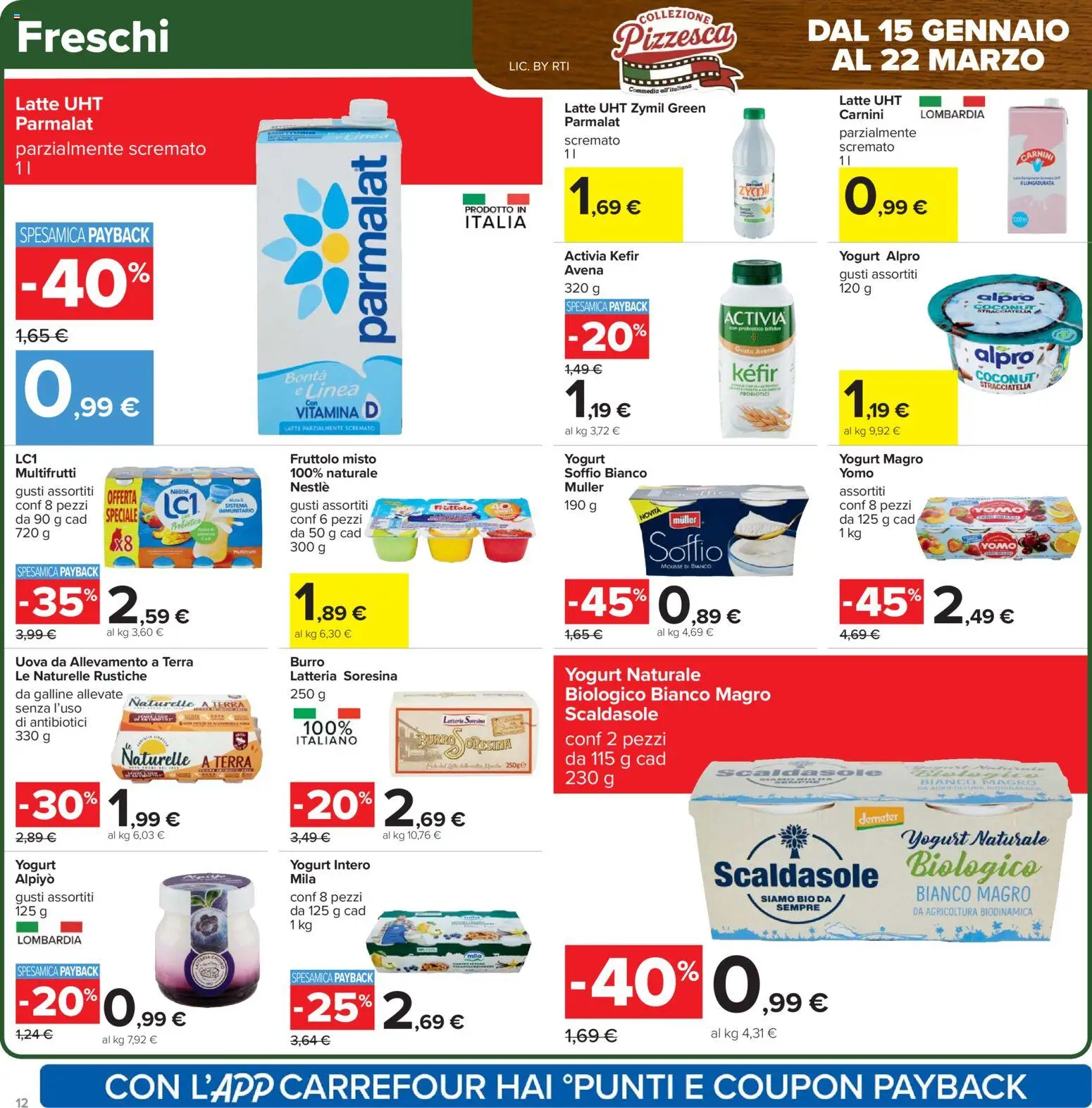 Volantino Carrefour del 15.01.2026 | Pagina: 12 | Prodotti: Yogurt, Uova, Latte parzialmente scremato, Terra