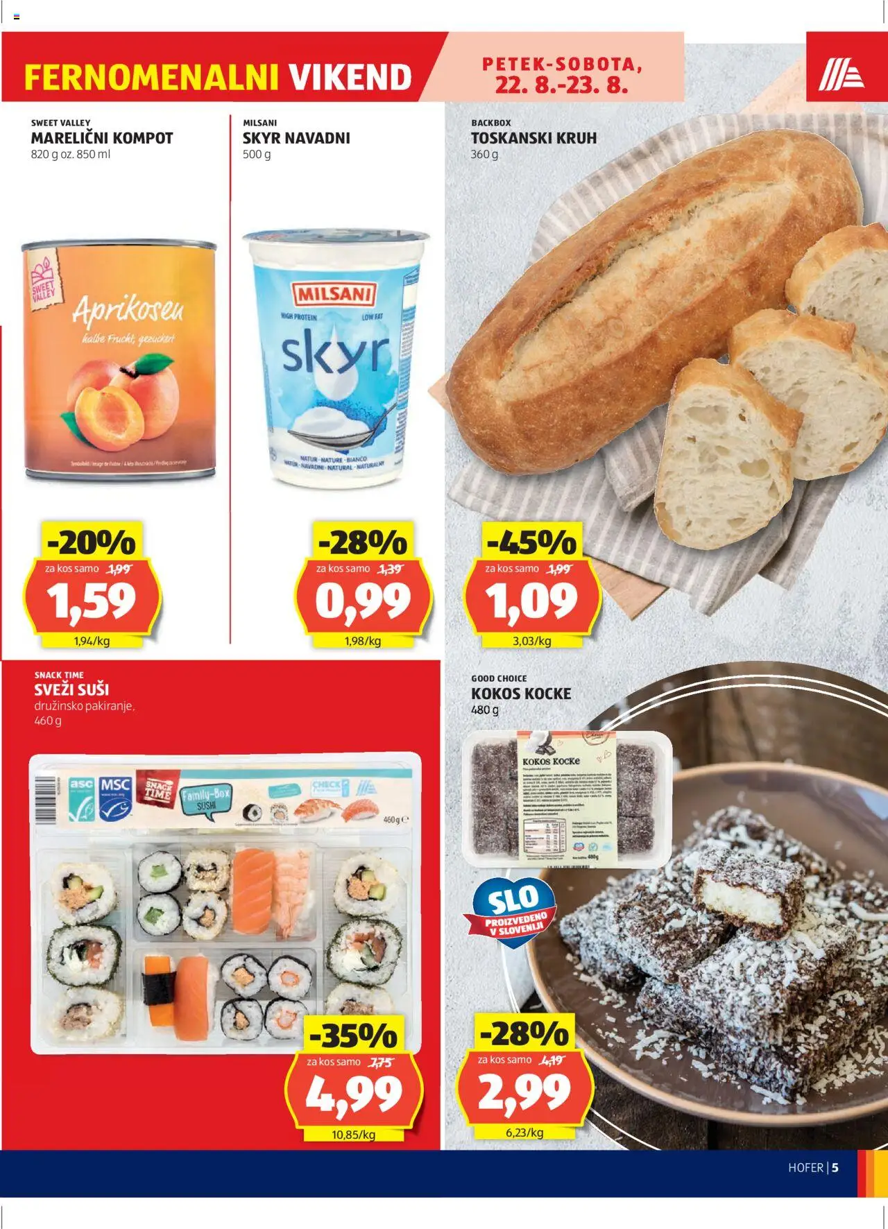 Hofer SI katalog | vrijedi od 21.08.2025 | Stranica: 5 | Proizvodi: Kruh, Sushi, Kompot