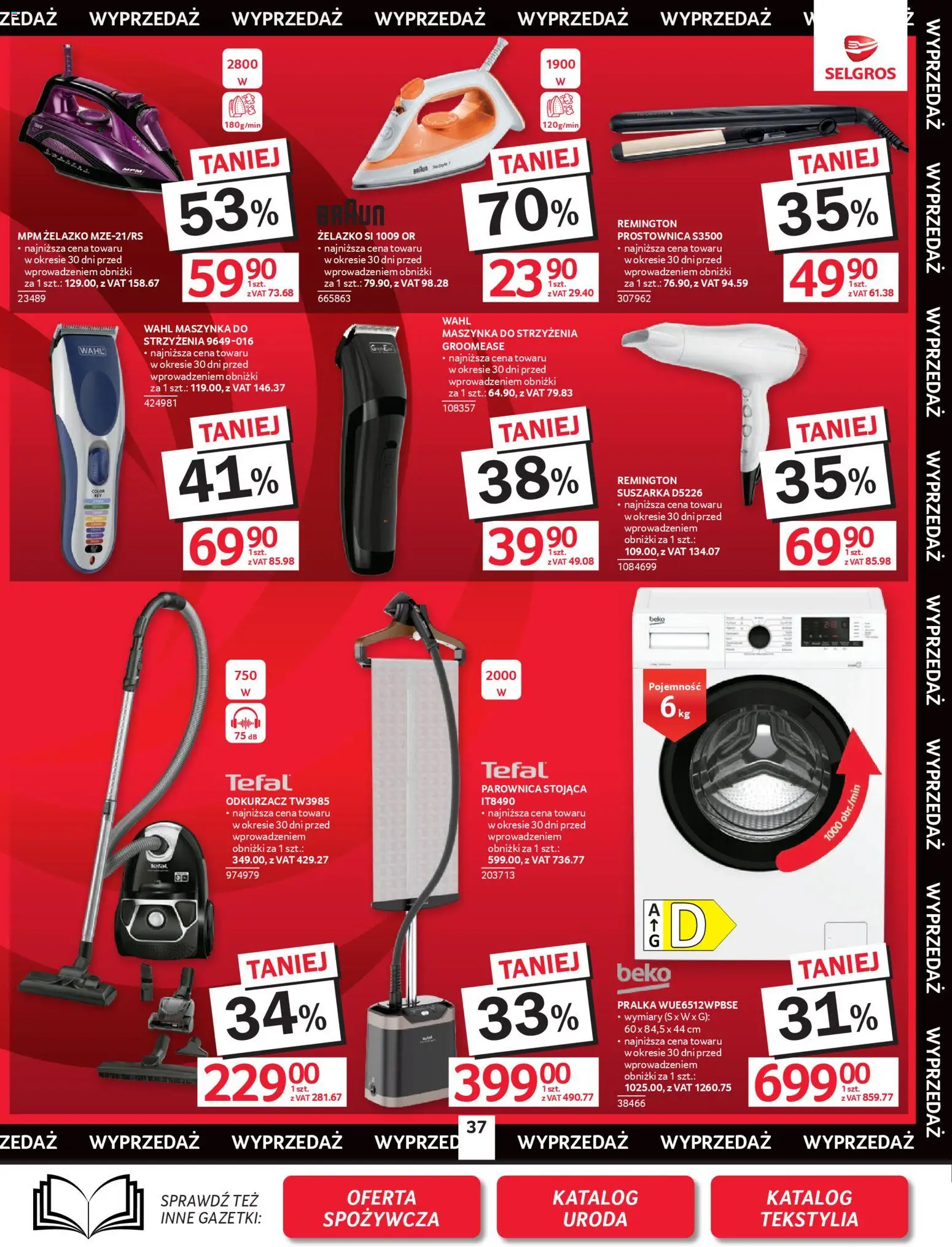 Selgros cash&carry gazetka - Oferta przemysłowa od 23.04.2026 | Strona: 39 | Produkty: Suszarka, Odkurzacz, Prostownica, Maszynka do strzyżenia