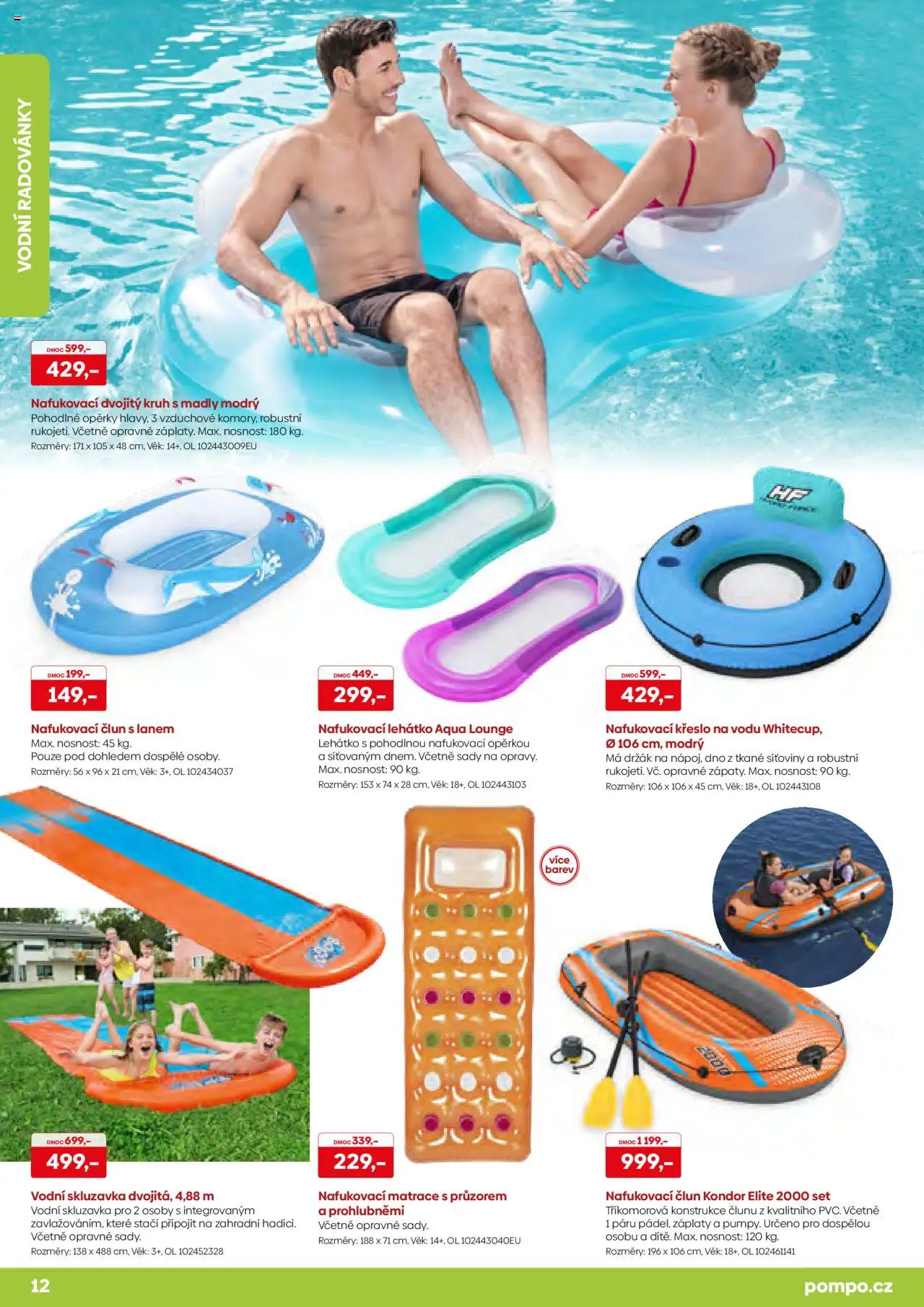 POMPO katalog Léto 2025 od 16.05.2025 | Strana: 12 | Produkty: Vodní skluzavka, Matrace, Křeslo, Lehátko