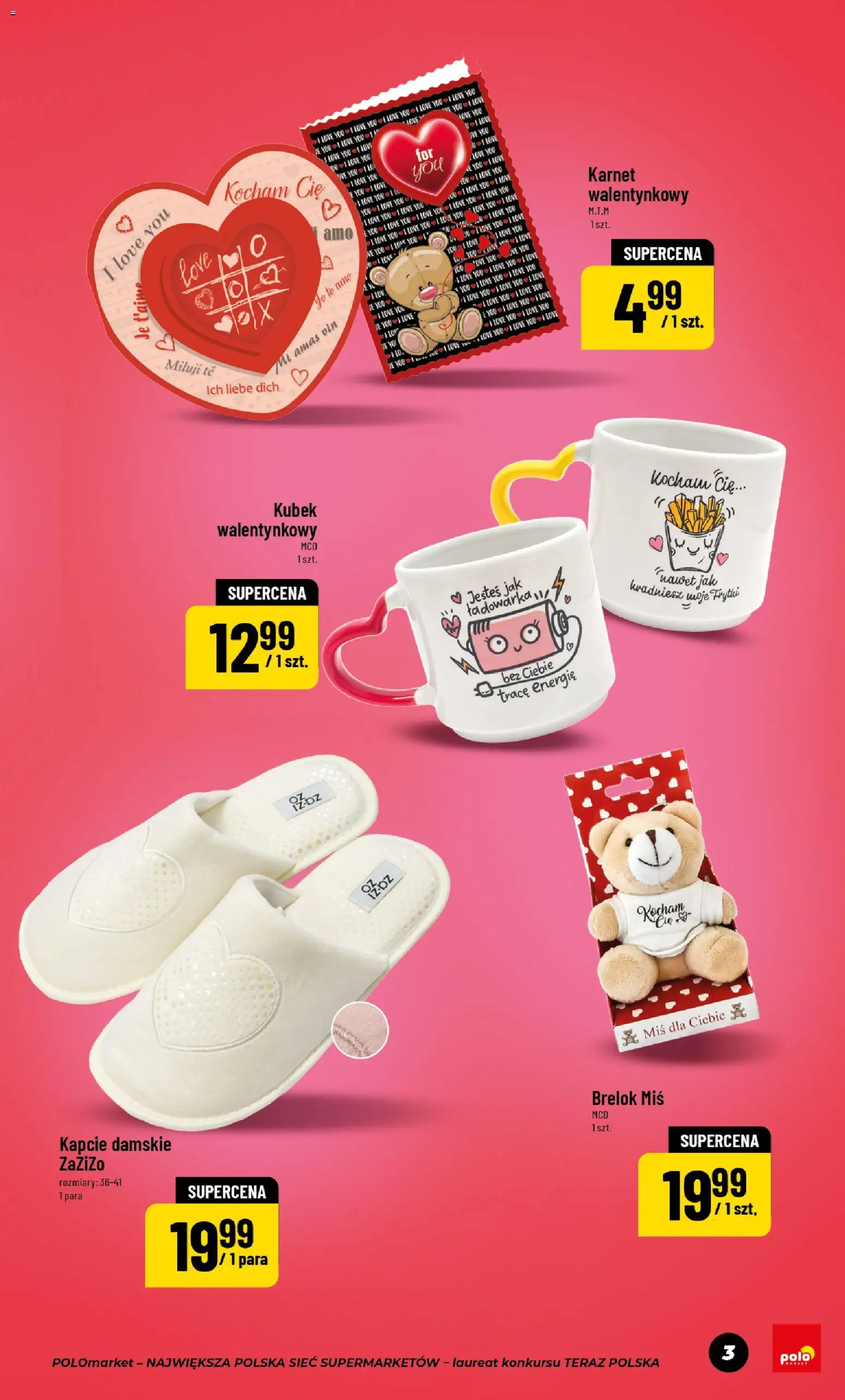 POLOmarket Gazetka - Walentynki od 30.01.2026 | Strona: 3 | Produkty: Kapcie, Ładowarka, Frytki