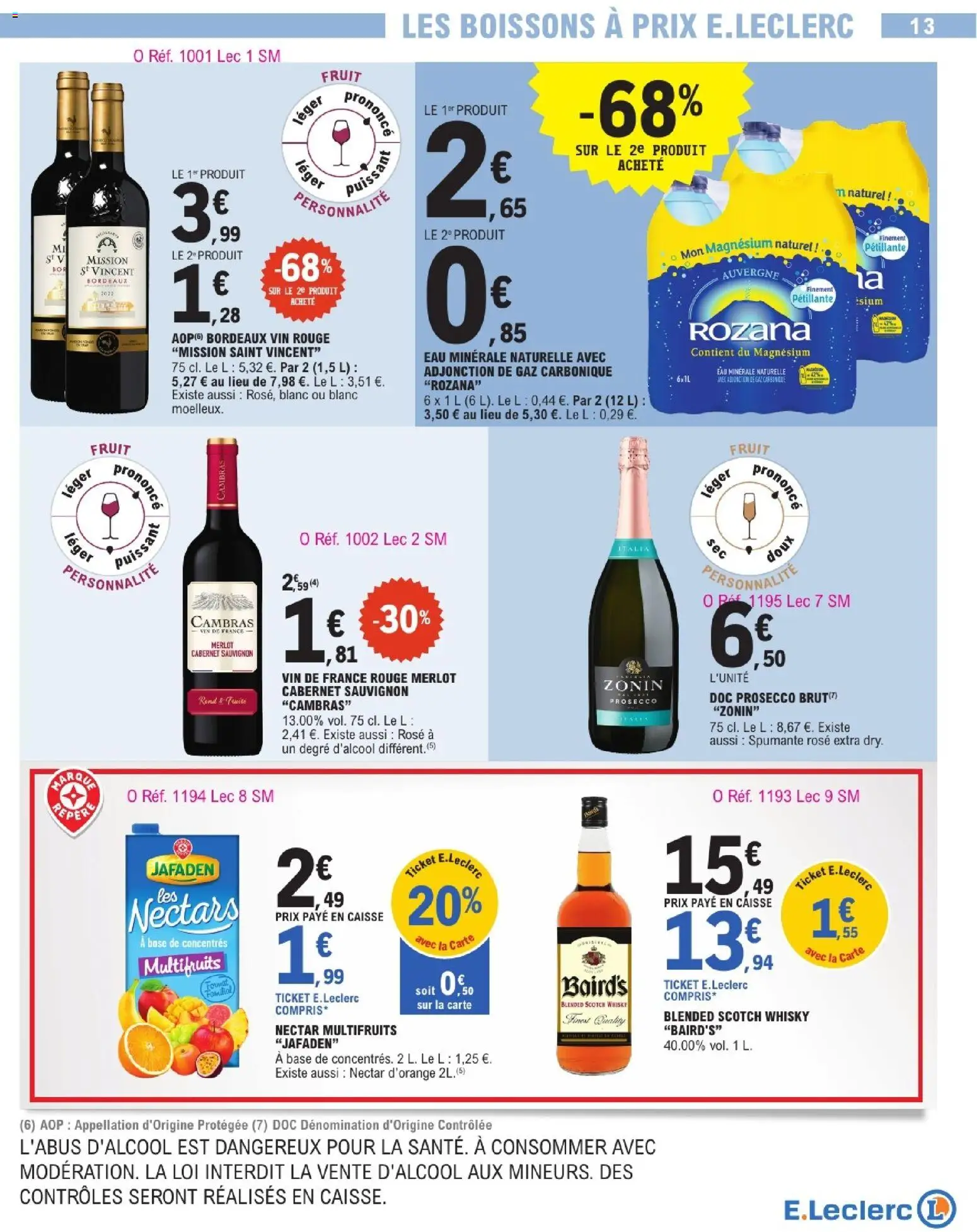 {H1} | Page: 13 | Produits: Whisky, Eau minérale naturelle, Prosecco, Vin