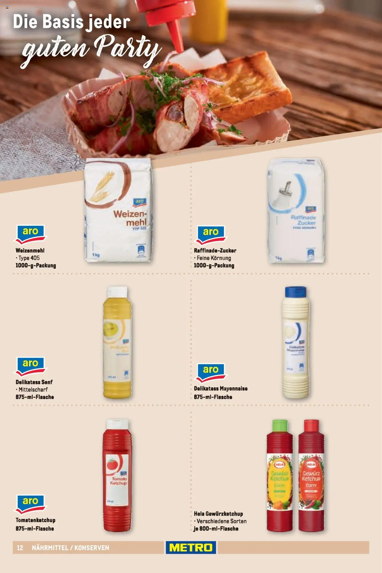 Metro Sortimentskatalog Vereine & Feste – gültig ab 01.06.2024 | Seite: 12 | Produkte: Mehl, Mayonnaise, Zucker, Ketchup