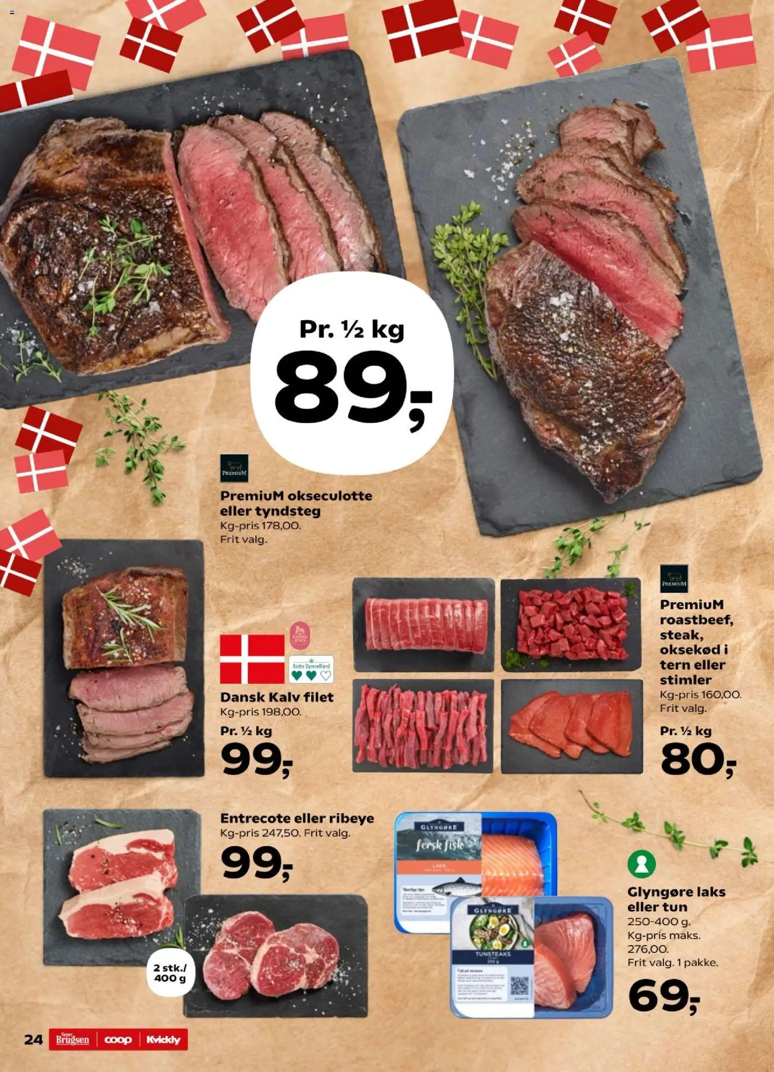 Super Brugsen tilbudsavis – gyldig fra 01.05.2026 | Side: 24 | Produkter: Fisk, Oksekød, Entrecote, Tun