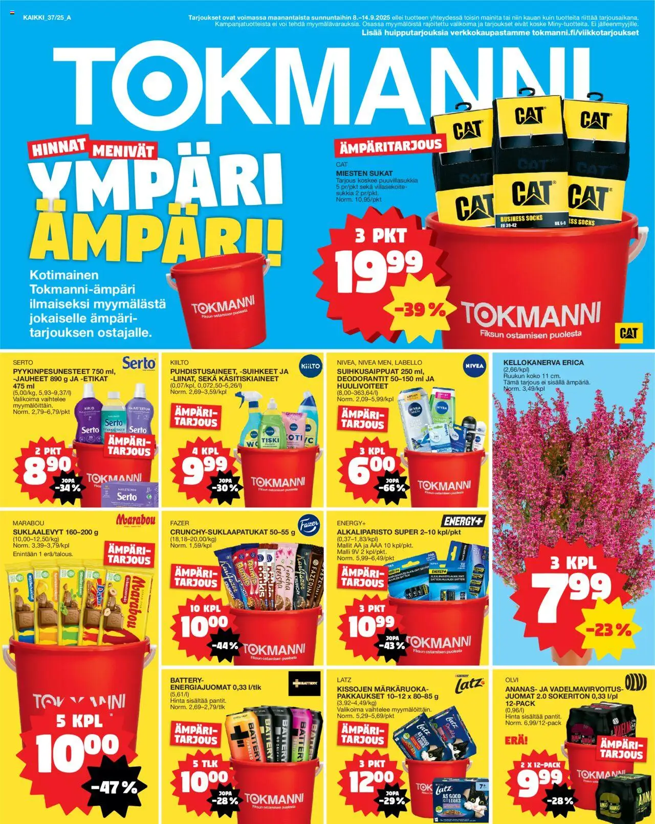 Tokmanni tarjoukset – voimassa 08.09.2025 alkaen | Sivu: 1 | Tuotteet: Ämpäri, Suklaalevyt, Sukat, Ananas