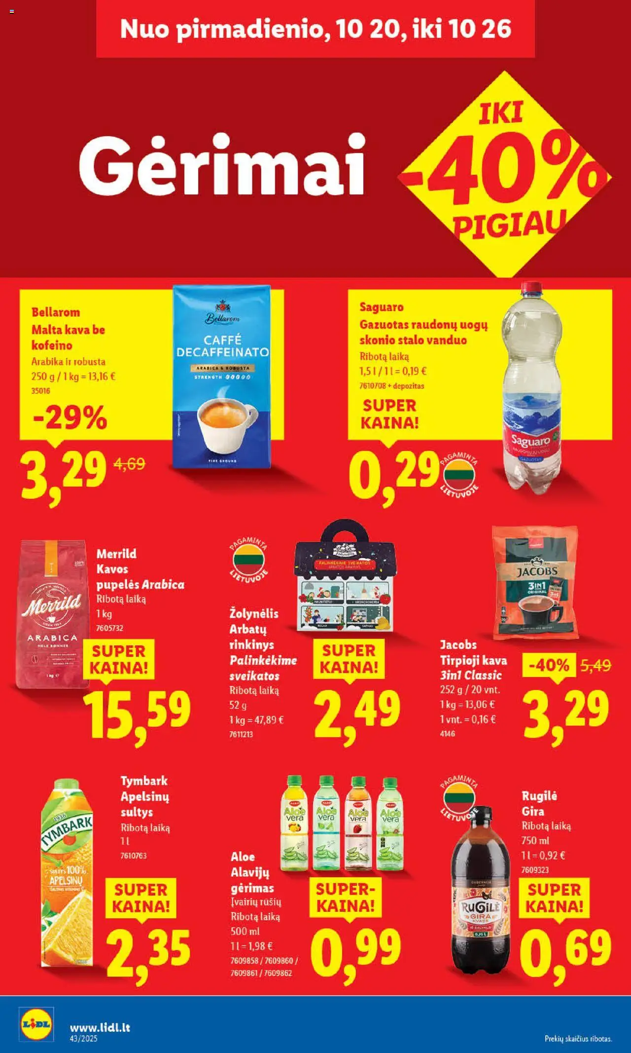 LIDL akcijos nuo 20.10.2025 | Puslapis: 38 | Prekių: Pupelės, Tirpioji kava, Kava, Sultys