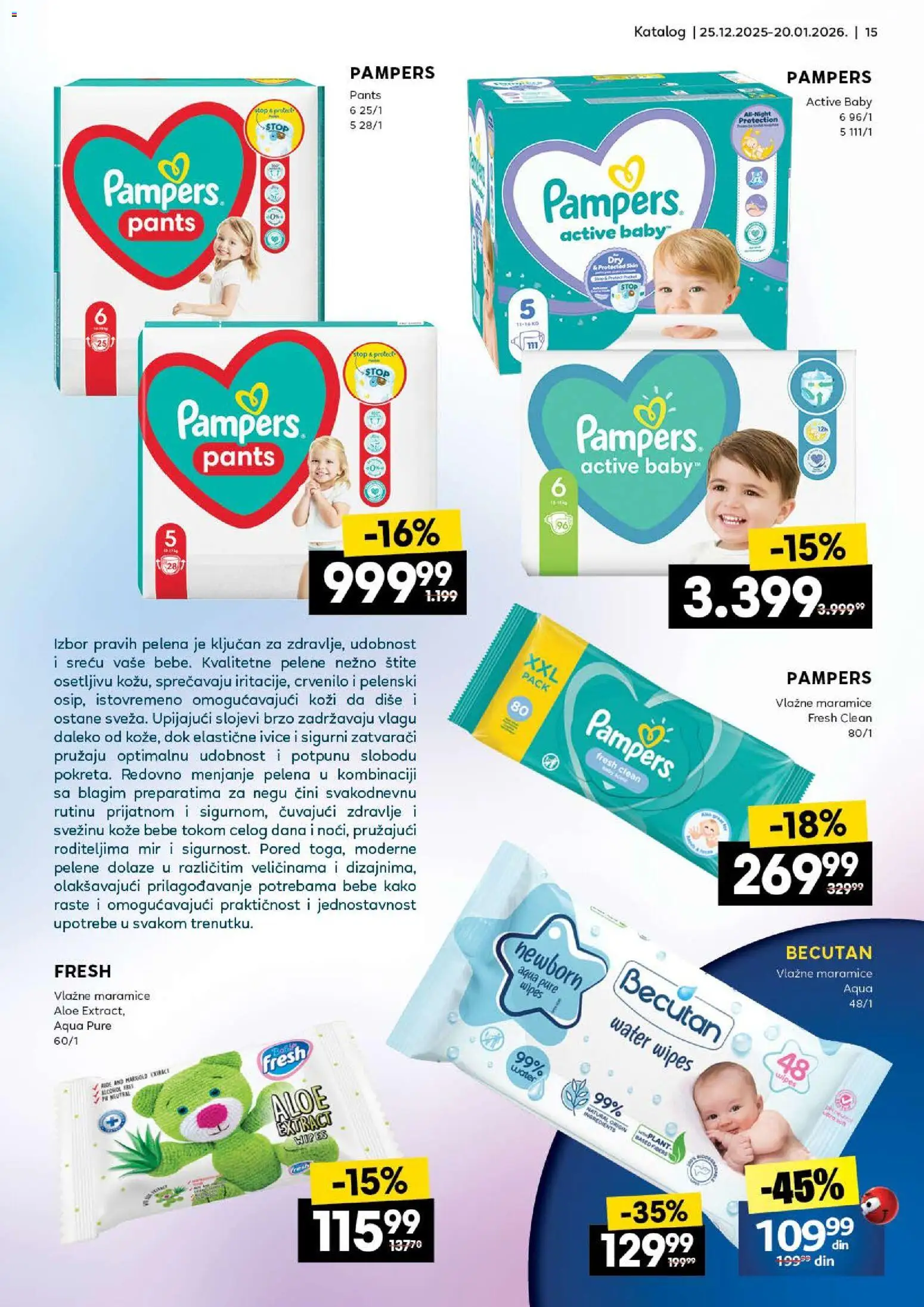 Roda katalog - važi od 25.12.2025 | Strana: 15 | Proizvode: Pampers, Vlažne maramice, Pelene