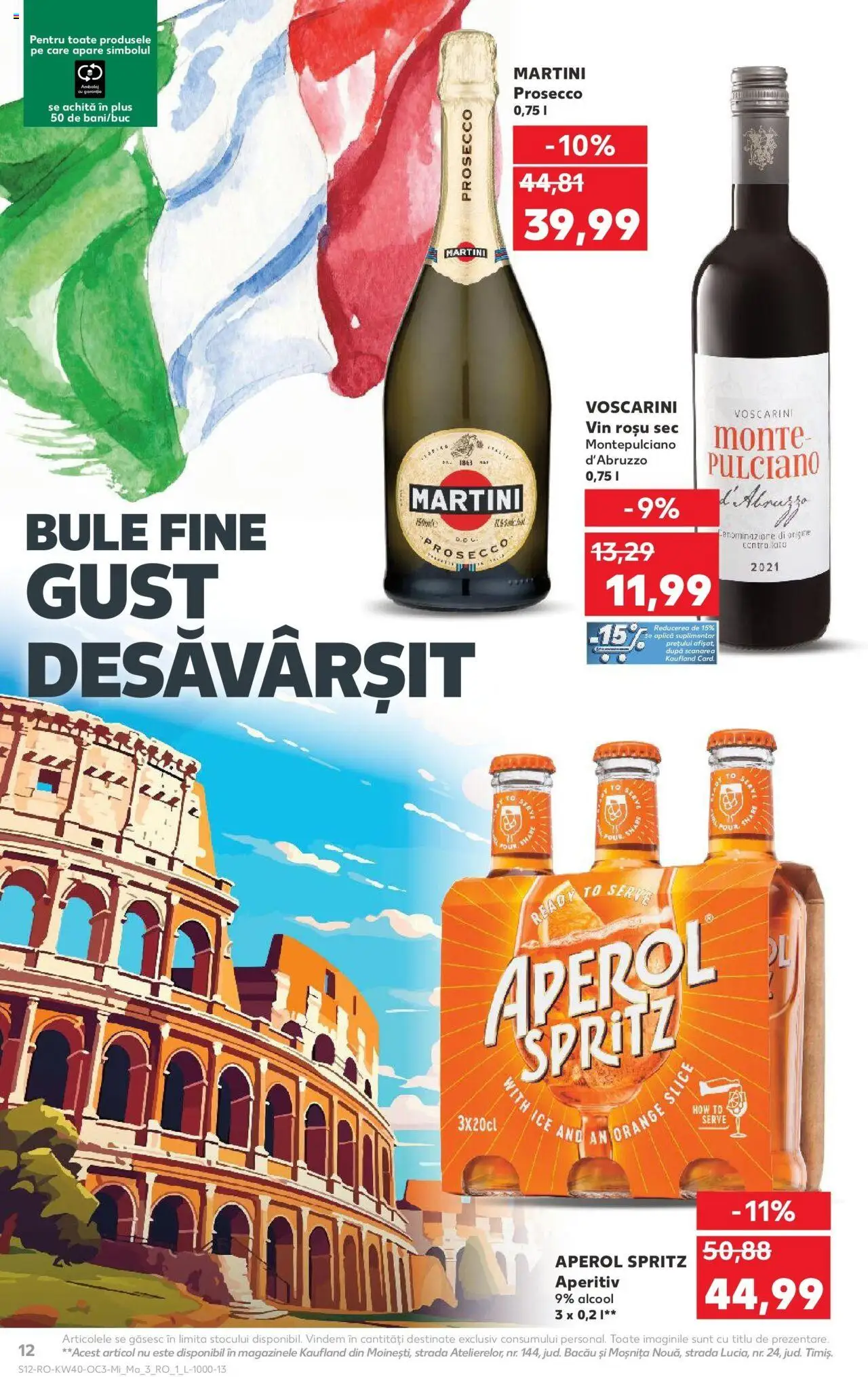 Noul catalog Kaufland – valabil de la 01.10.2025 | Pagină: 12 | Produse: Yulaf, Prosecco, Vin, Aperol