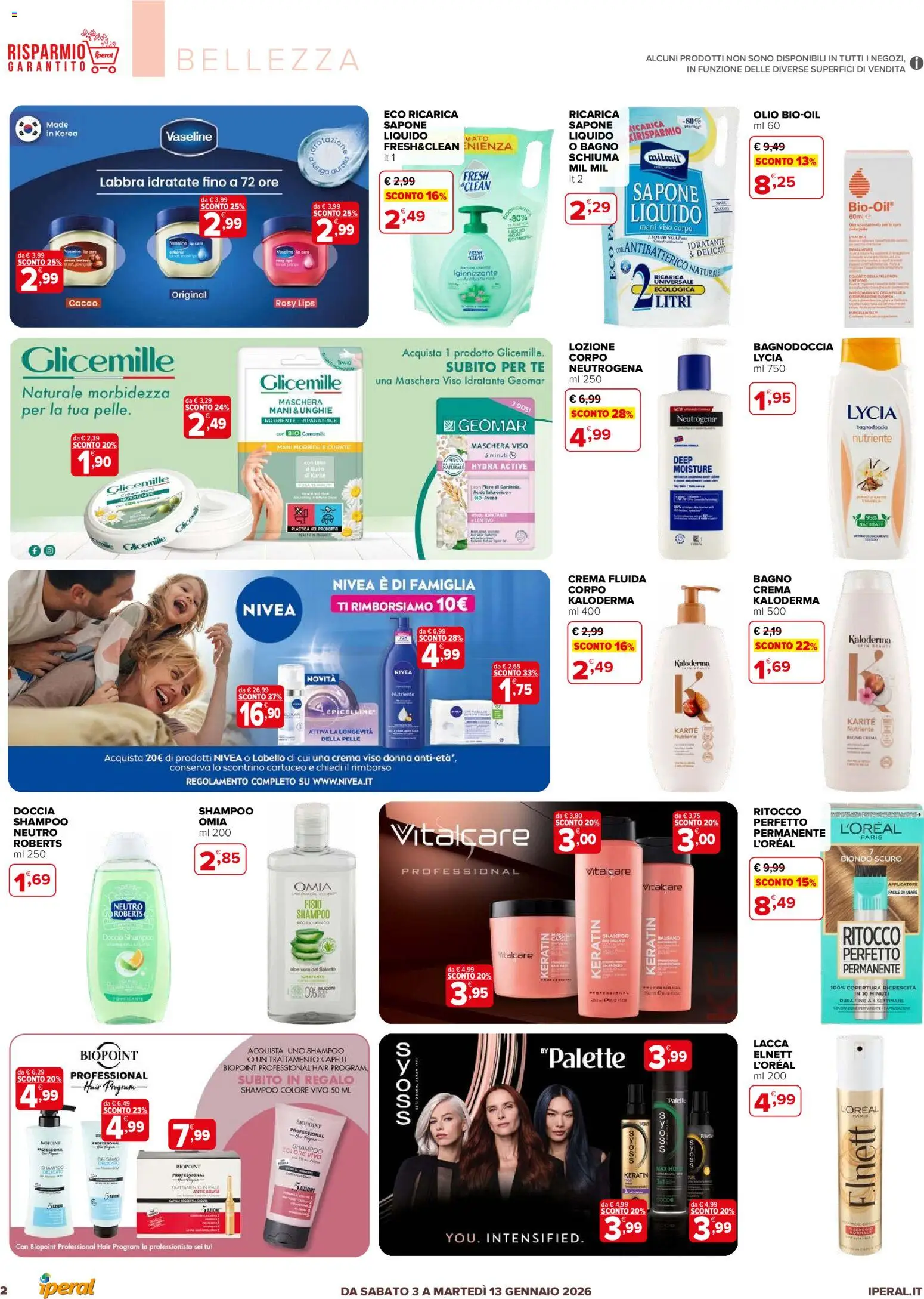 Volantino Iperal del 03.01.2026 | Pagina: 2 | Prodotti: Balsamo, Crema, Maschera viso, Bagno