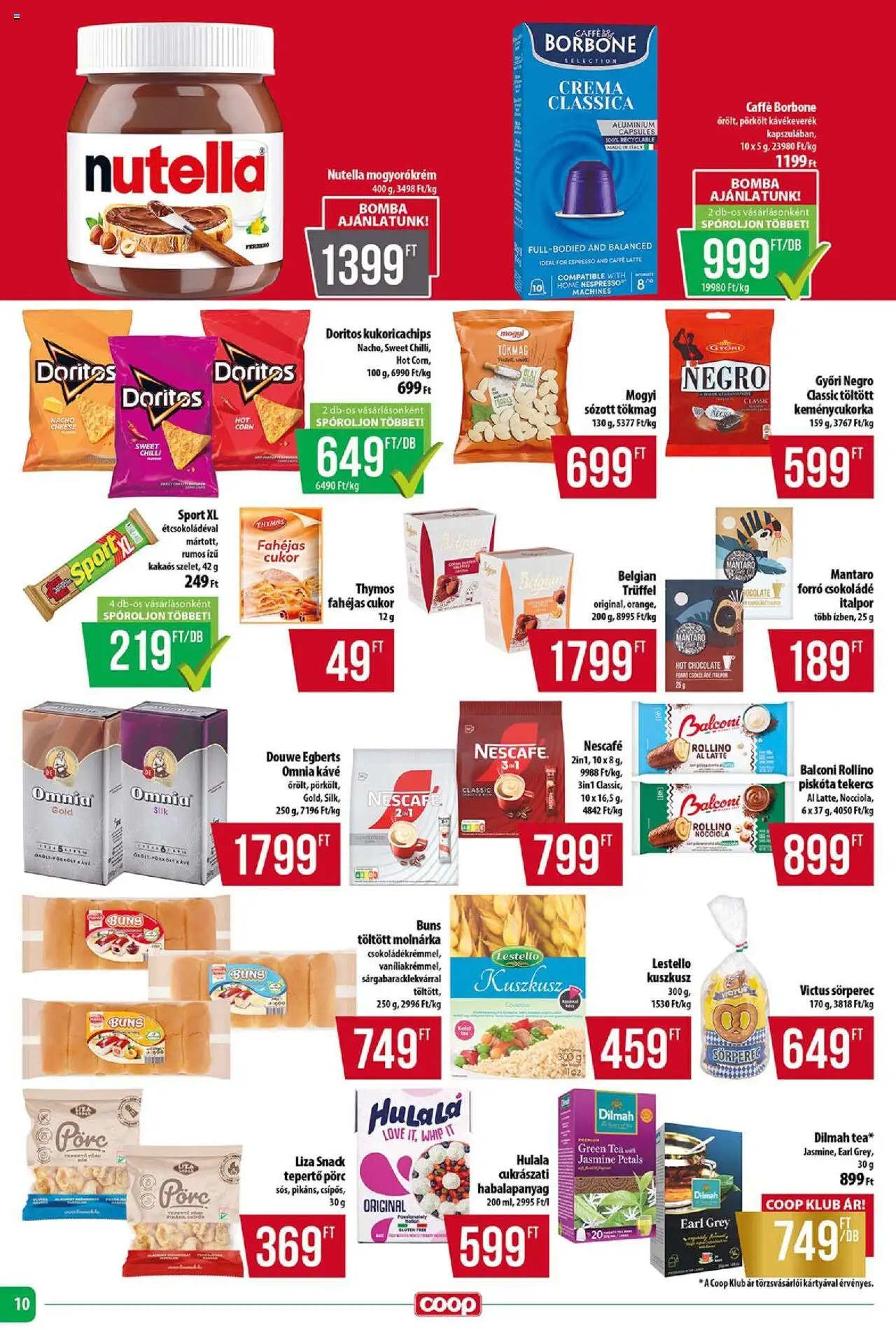 COOP akciós ujság - amely érvényes a következő dátumtól: 16.10.2025 | Oldal: 10 | Termékek: Piskóta, Nutella, Csokoládé, Tea