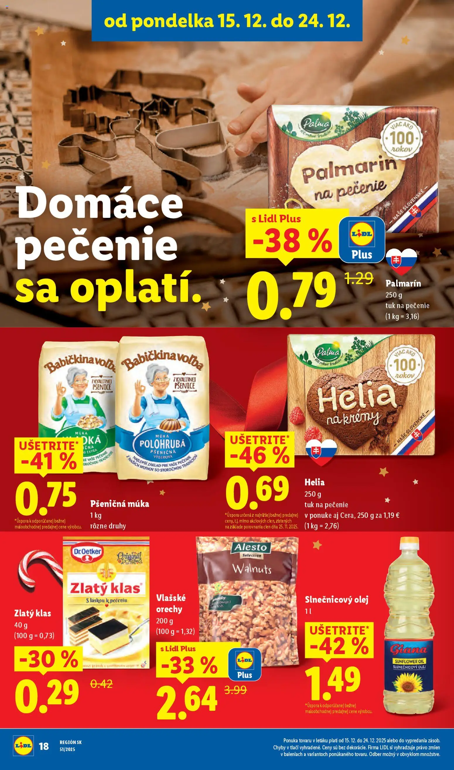 Nové Lidl akcie – leták je platný od 15.12.2025 | Strana: 21 | Produkty: Palmarin, Slnečnicový olej, Orechy, Múka