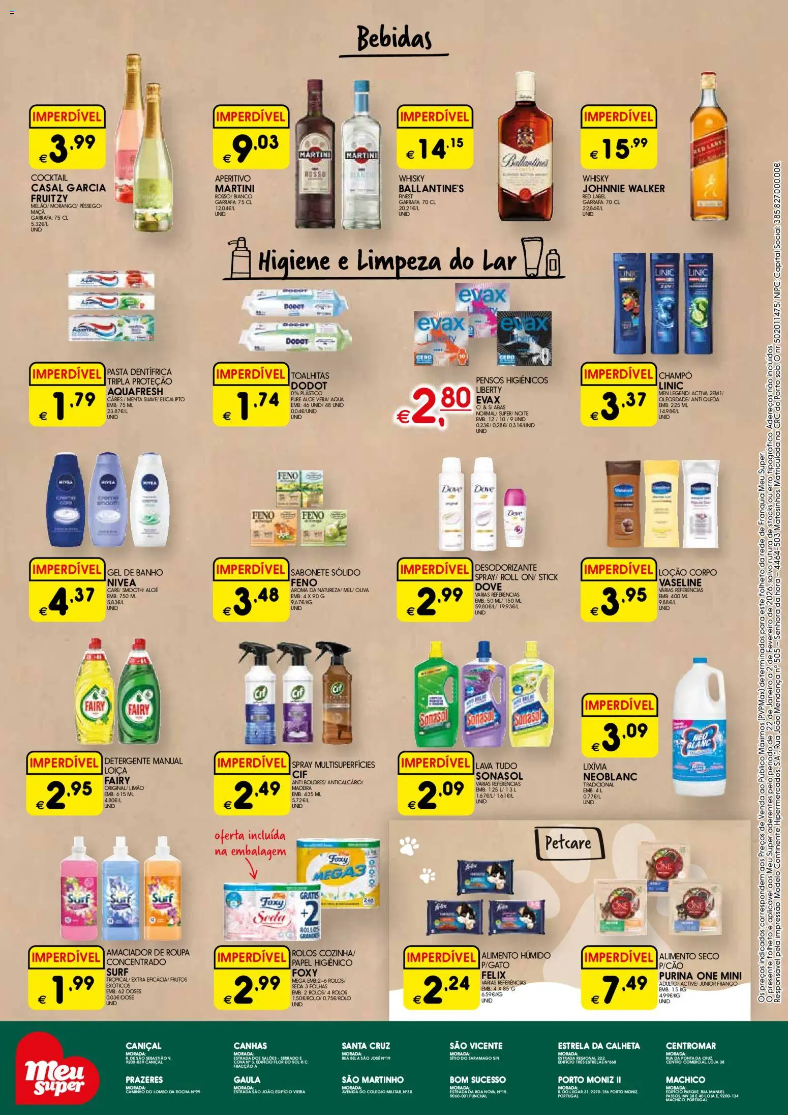 Meu Super folheto Madeira │ válido de 22.01.2026 | Página: 4 | Produtos: Whisky, Pensos higiénicos, Amaciador de roupa, Sabonete