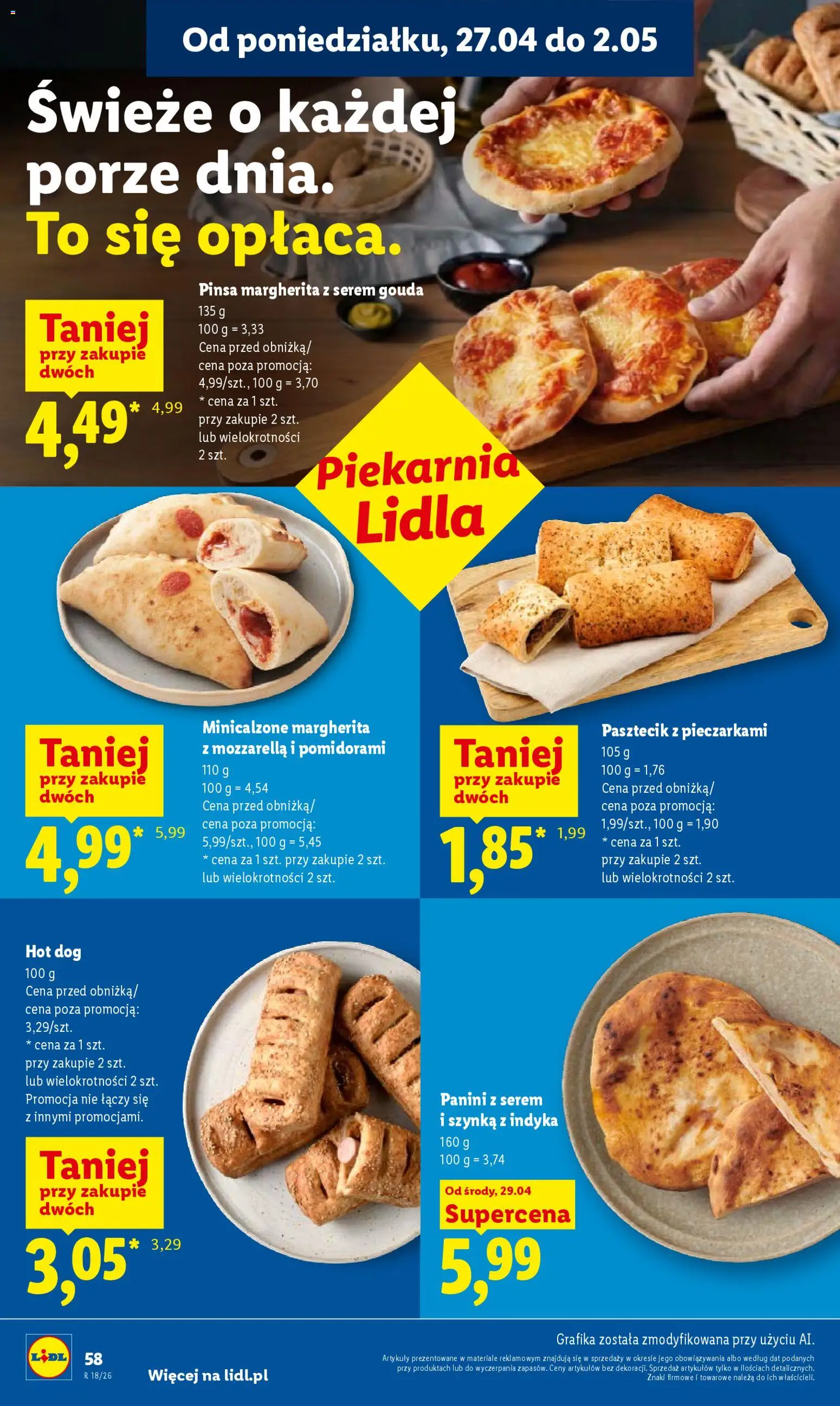 Lidl Polsko leták od 29.04.2026 | Strana: 58 | Produkty: Gouda, Hot dog, Pinsa, Mozzarella
