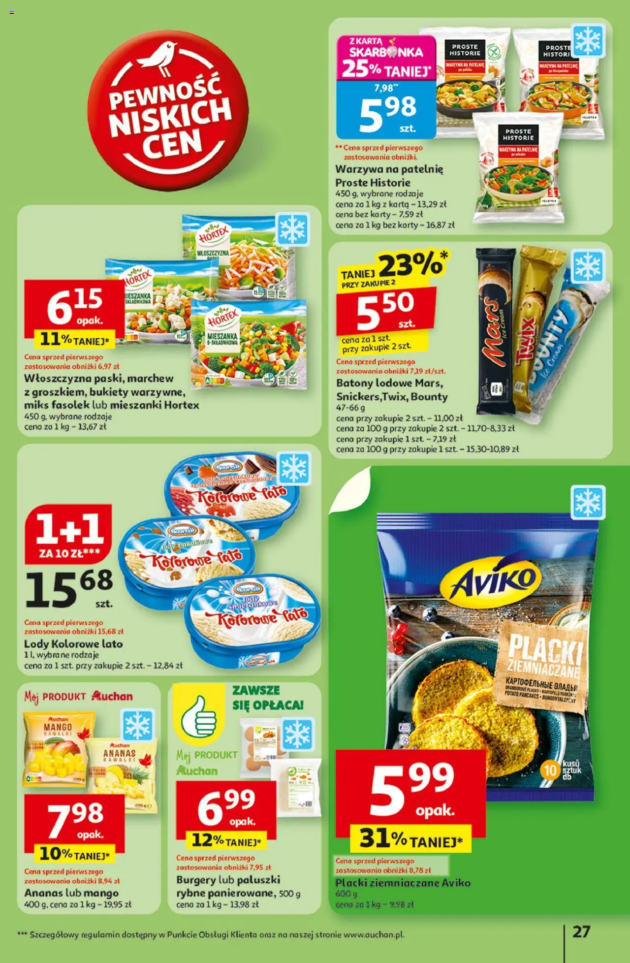 Auchan Gazetka - Pewność niskich cen Hipermarket od 07.08.2025 | Strona: 27 | Produkty: Karta, Paluszki rybne, Ananas, Warzywa